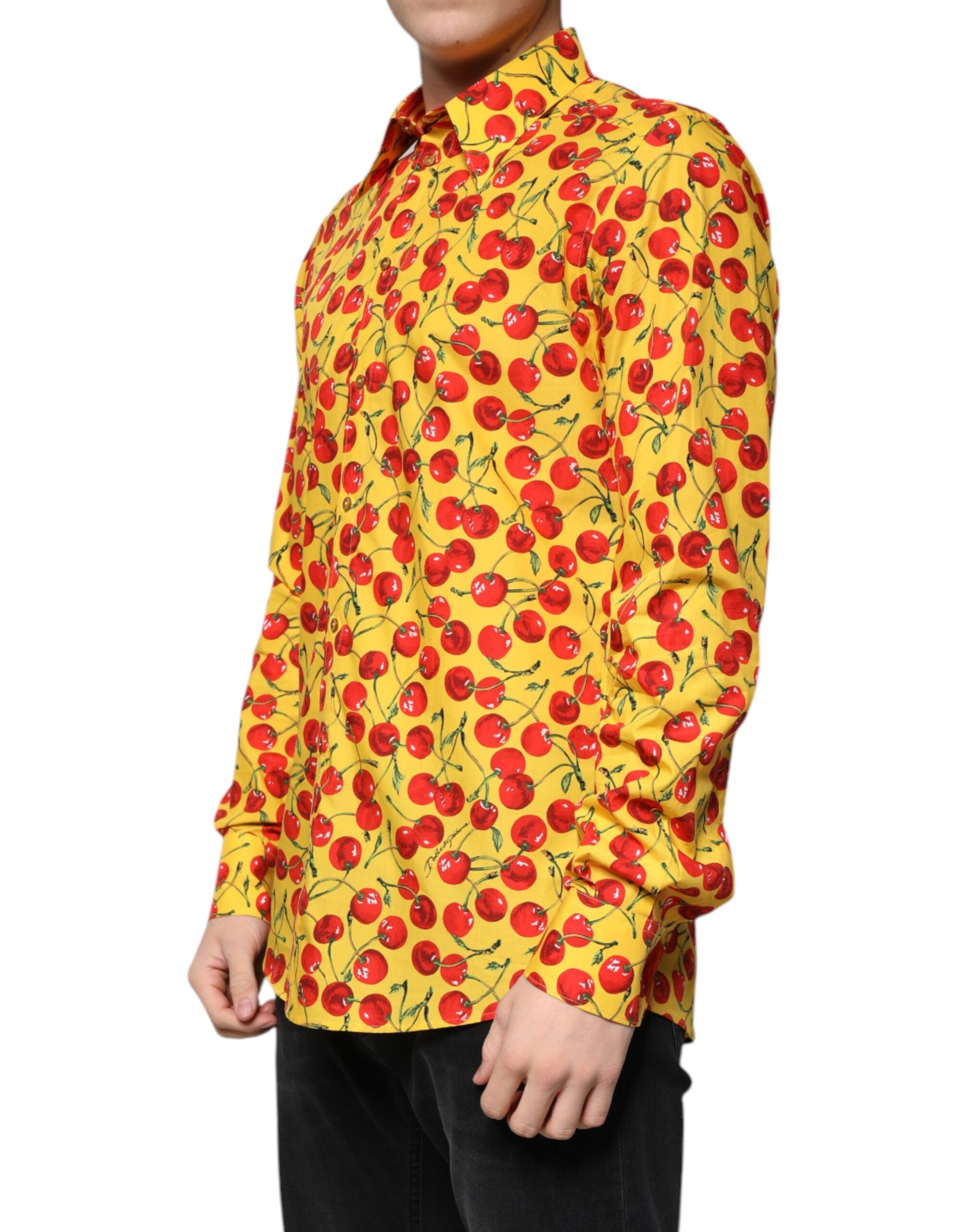 New Dolce & Gabbana Yellow Cherry Cotton MARTINI Dress Shirt