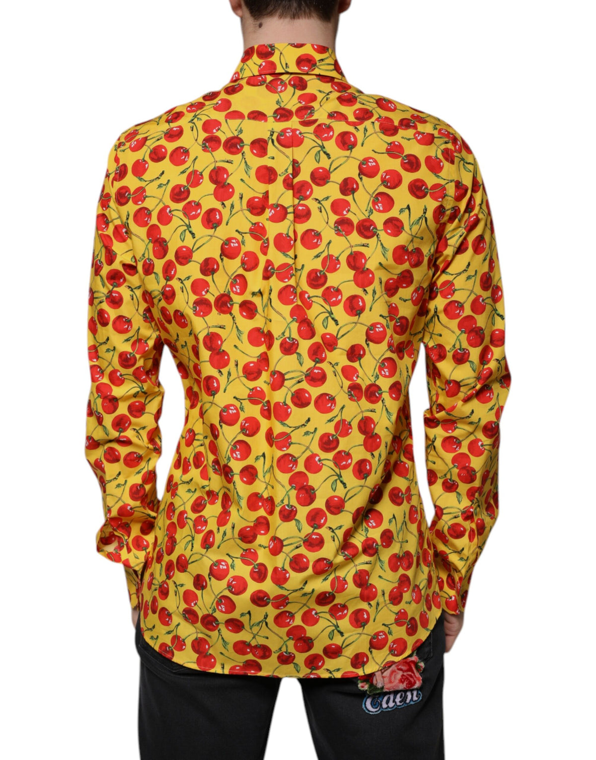 New Dolce & Gabbana Yellow Cherry Cotton MARTINI Dress Shirt