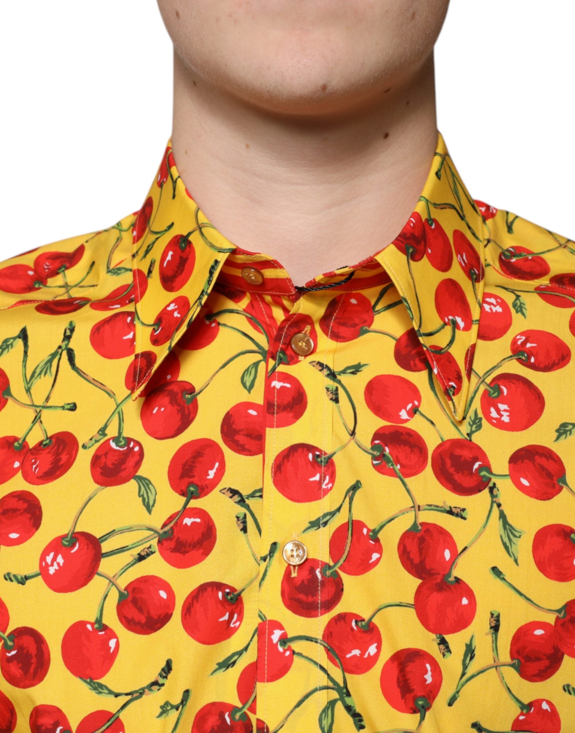 New Dolce & Gabbana Yellow Cherry Cotton MARTINI Dress Shirt
