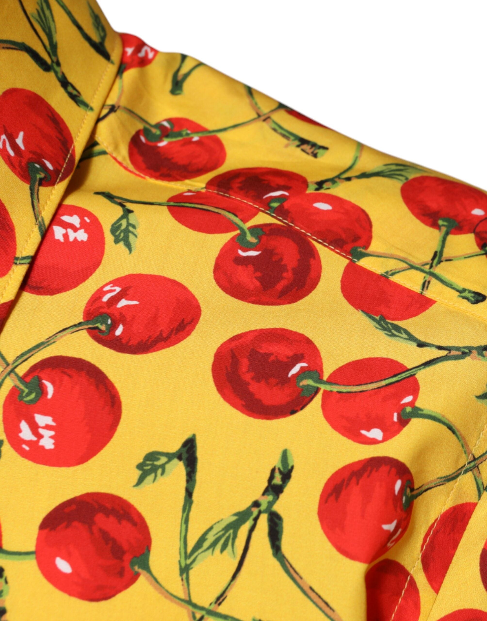 New Dolce & Gabbana Yellow Cherry Cotton MARTINI Dress Shirt
