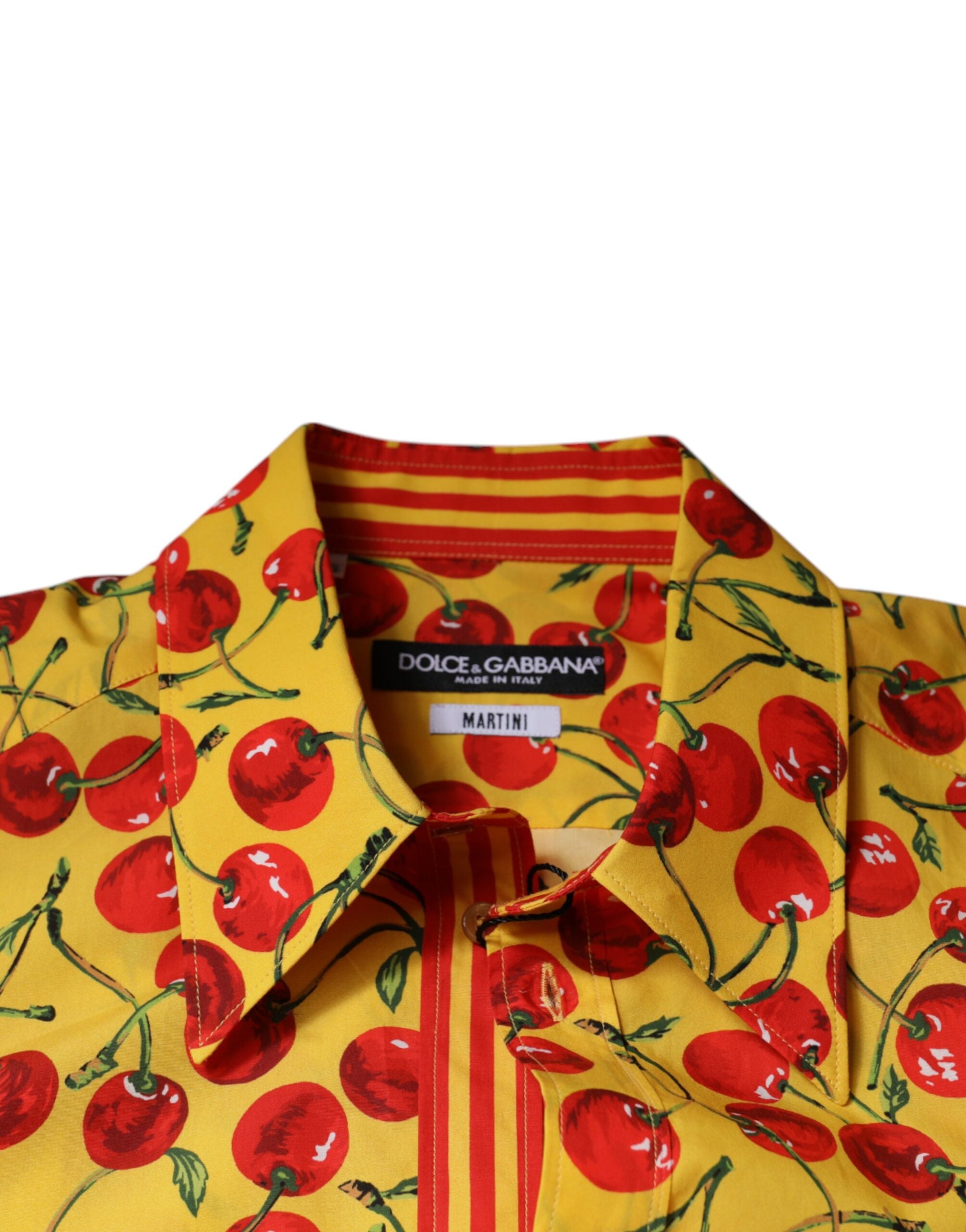 New Dolce & Gabbana Yellow Cherry Cotton MARTINI Dress Shirt