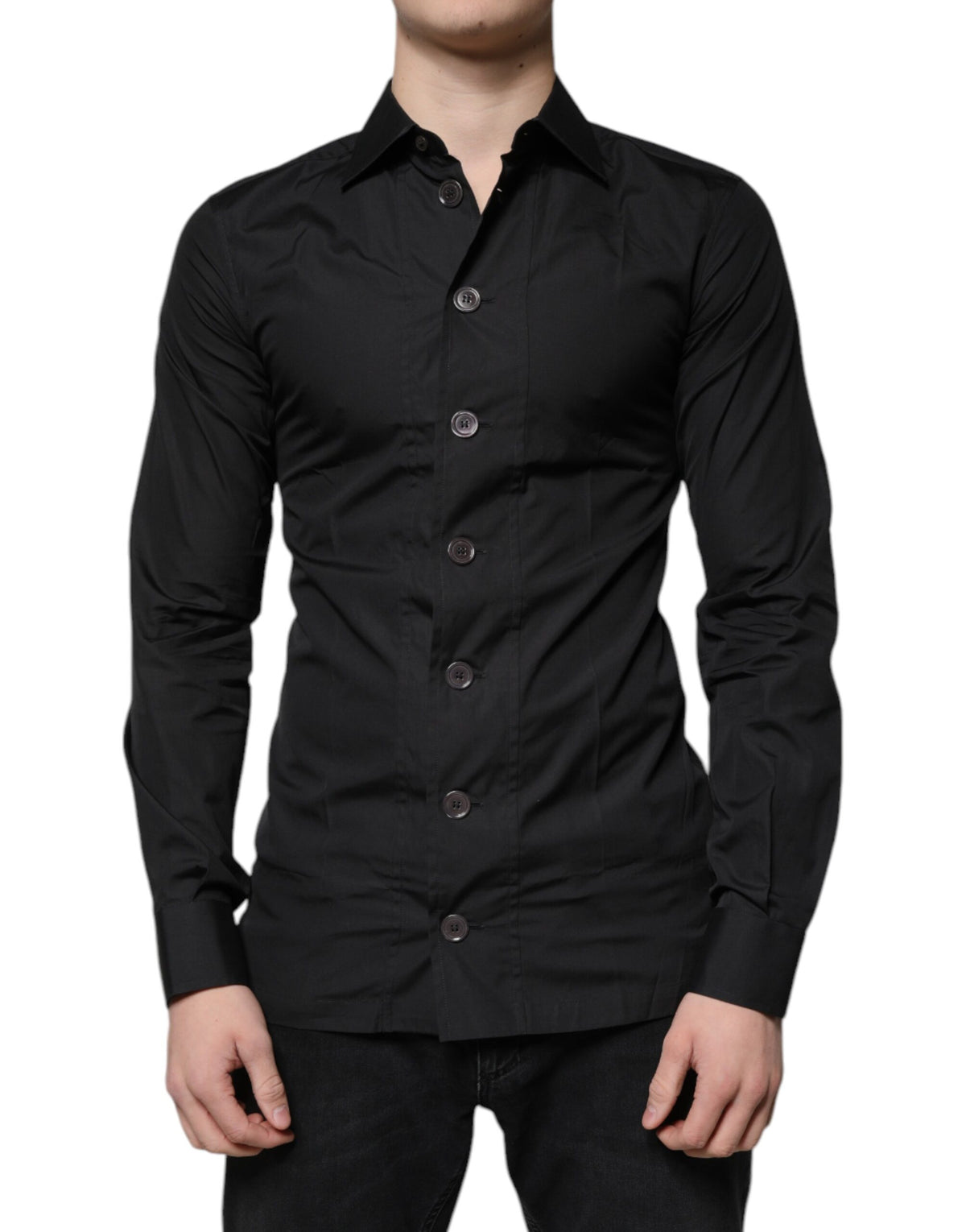 New Dolce & Gabbana Black Cotton Formal Long Sleeves Dress Shirt