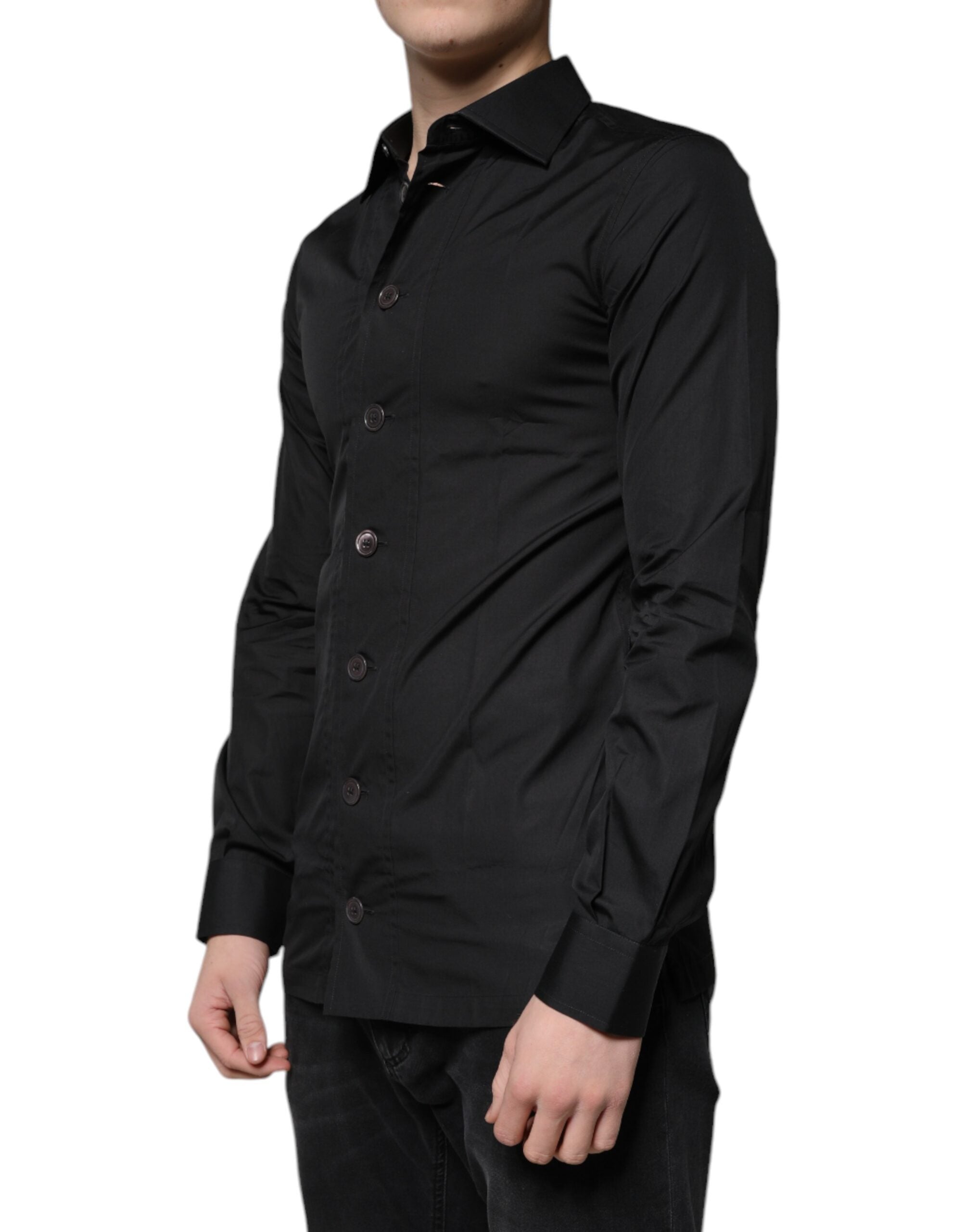 New Dolce & Gabbana Black Cotton Formal Long Sleeves Dress Shirt