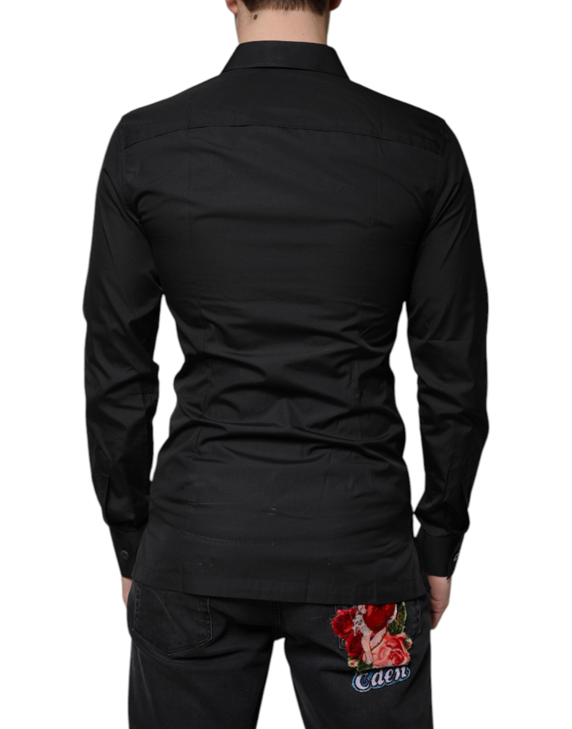 New Dolce & Gabbana Black Cotton Formal Long Sleeves Dress Shirt