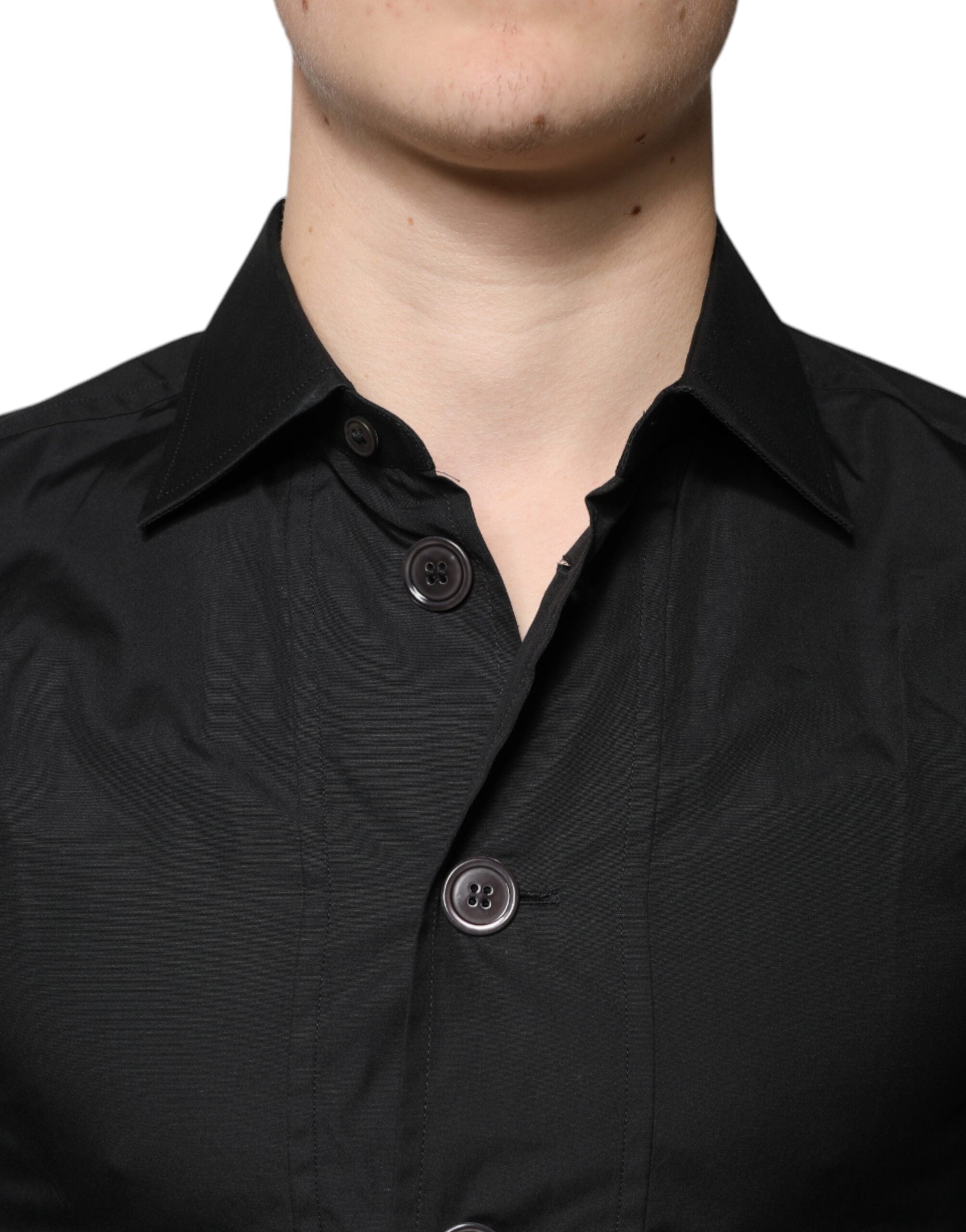 New Dolce & Gabbana Black Cotton Formal Long Sleeves Dress Shirt