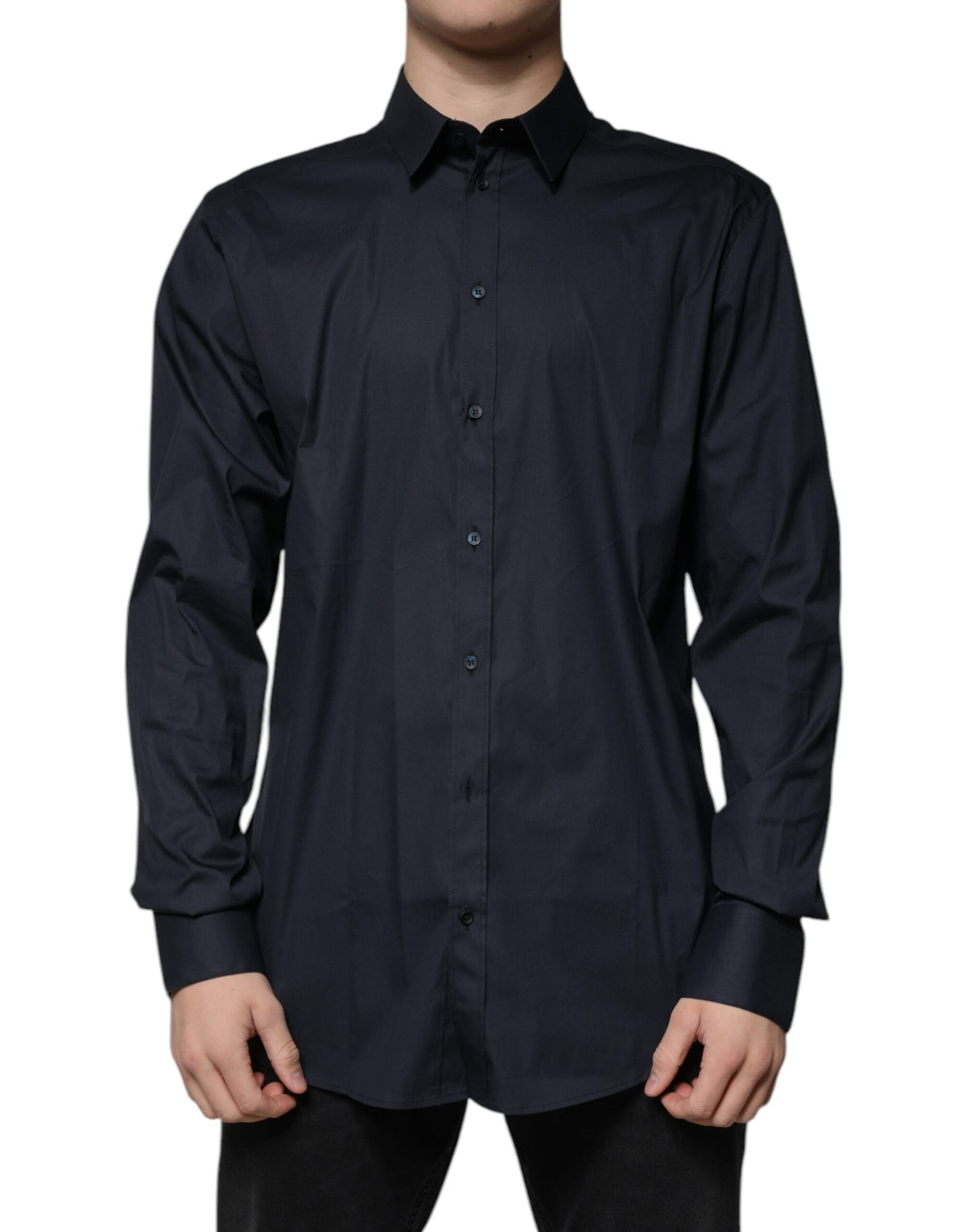 New Dolce & Gabbana Black Cotton Blend Formal GOLD Dress Shirt
