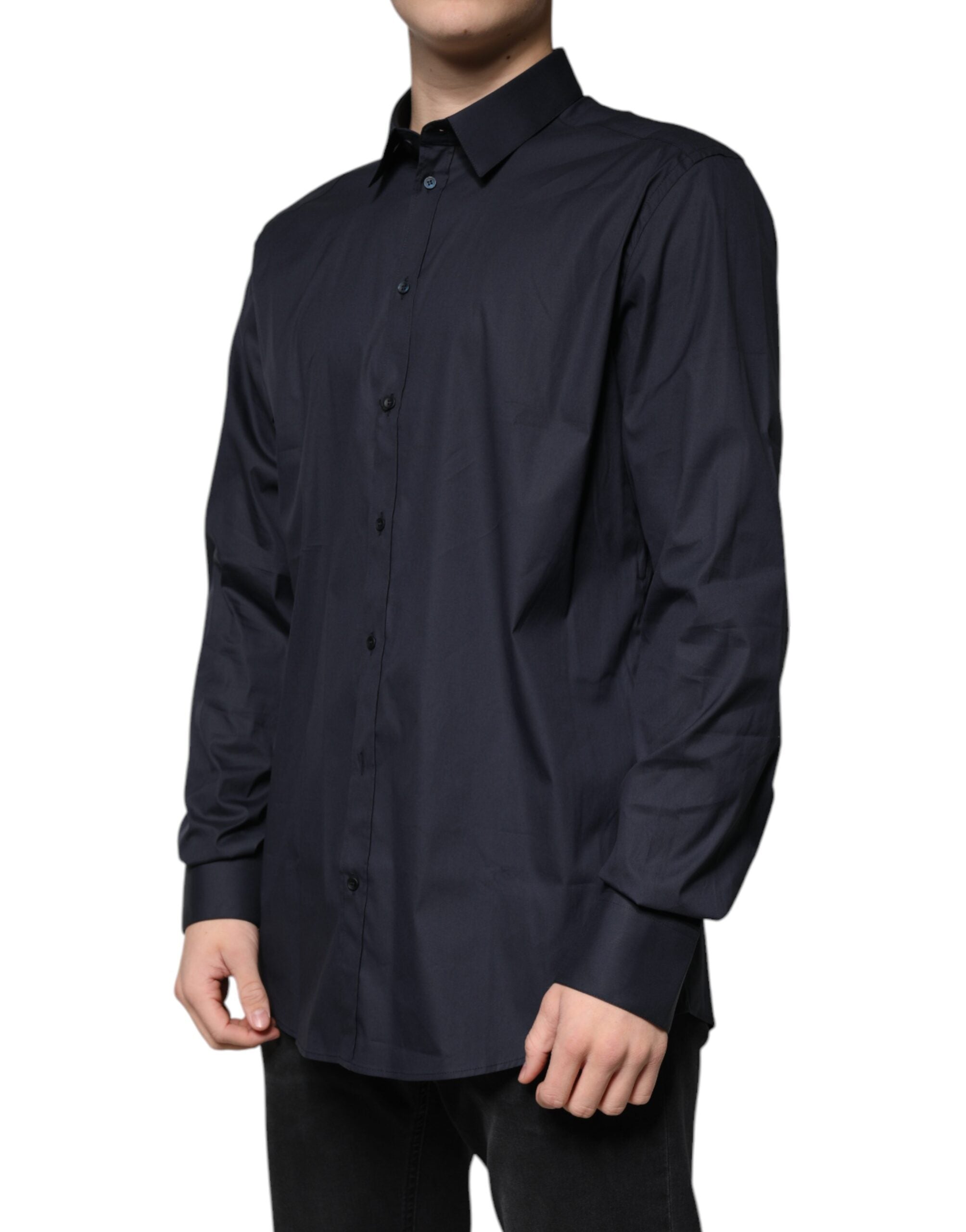 New Dolce & Gabbana Black Cotton Blend Formal GOLD Dress Shirt