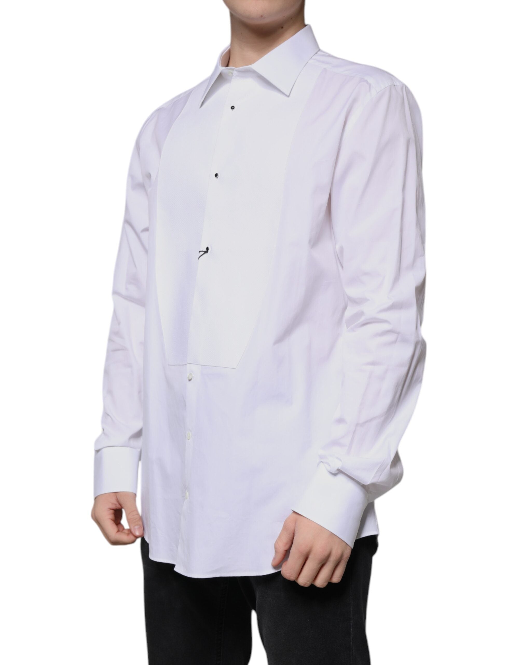 New Dolce & Gabbana White Bib Cotton Poplin GOLD Formal Shirt