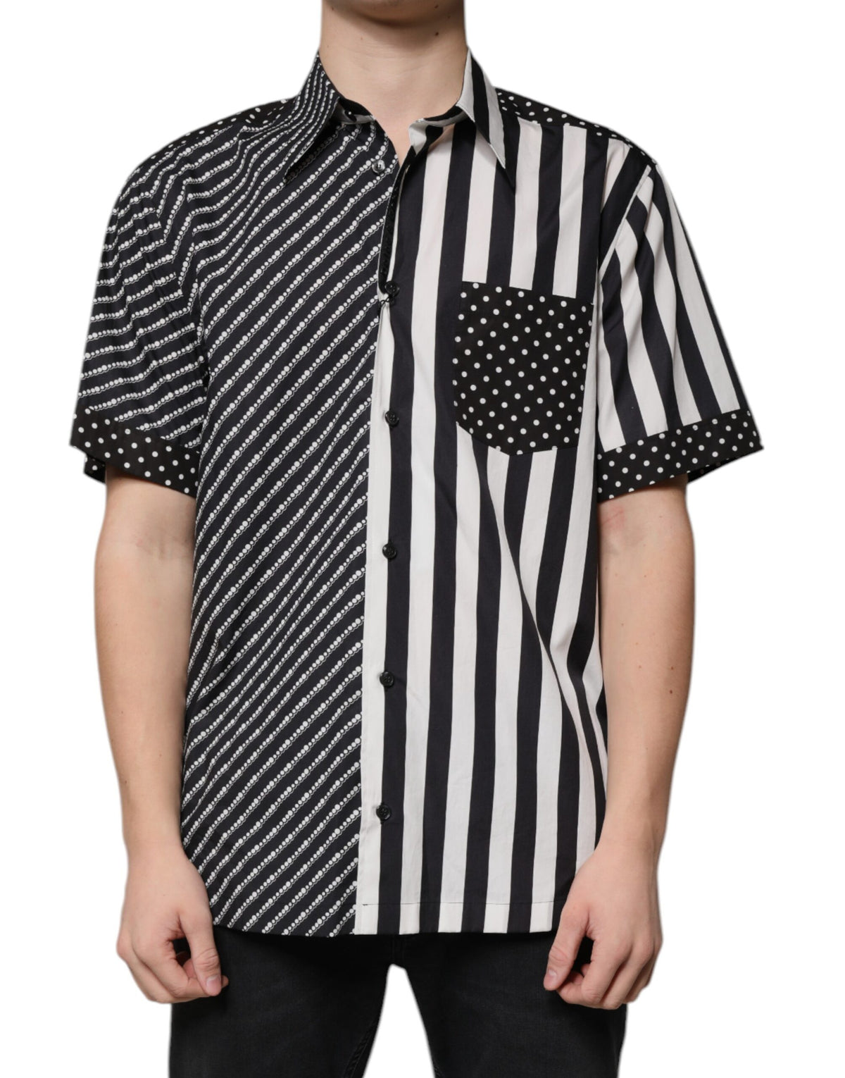 New Dolce & Gabbana Black White Striped Button Down Casual Shirt