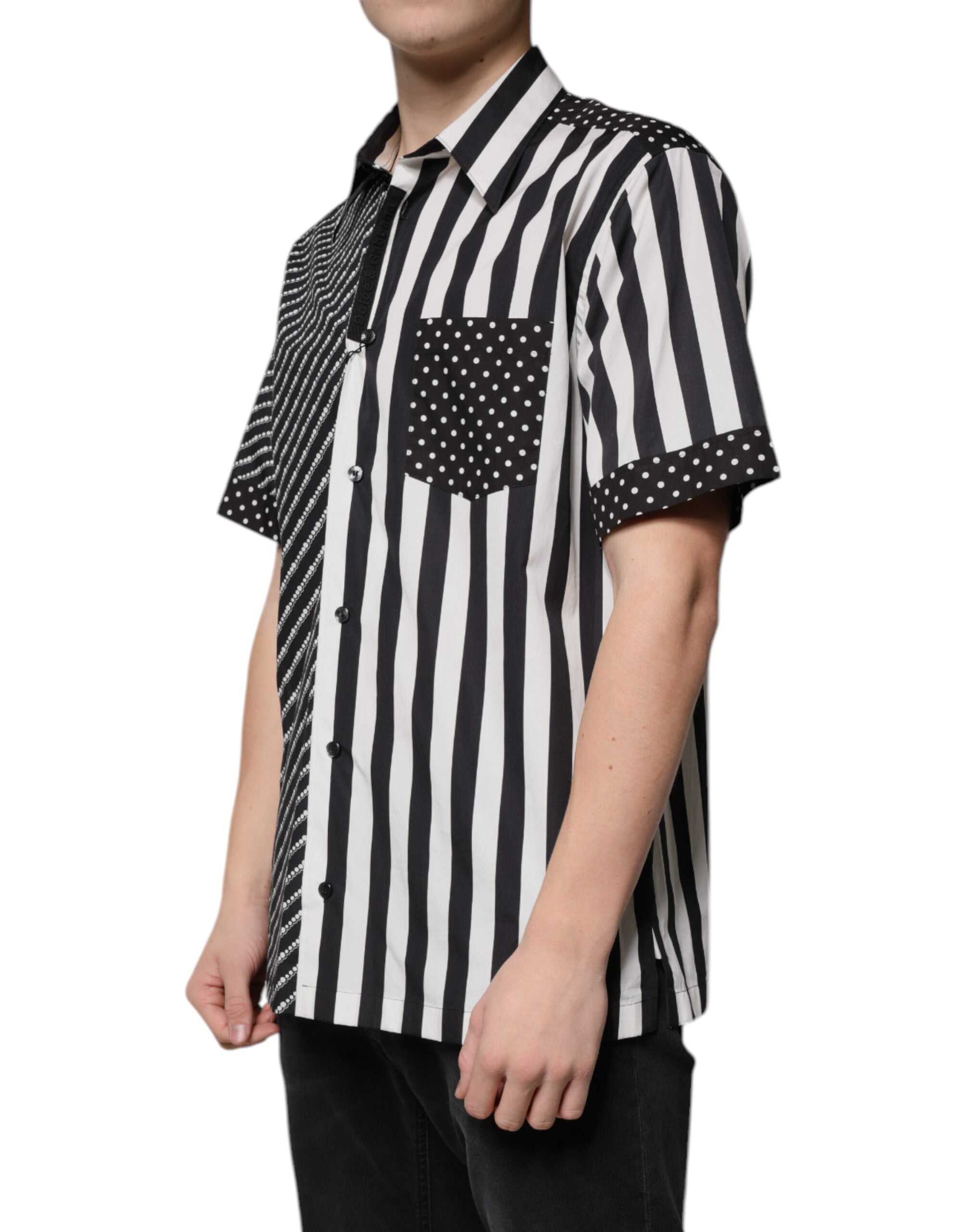 New Dolce & Gabbana Black White Striped Button Down Casual Shirt
