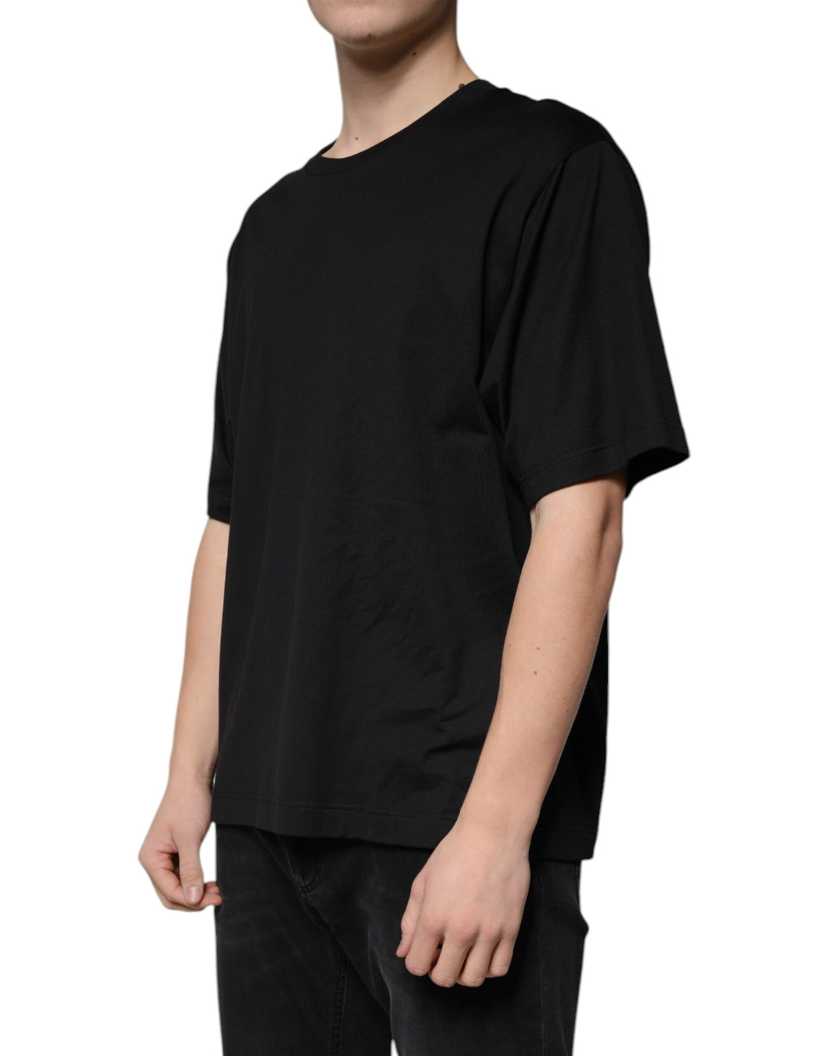 New Dolce & Gabbana Black Cotton Crew Neck Short Sleeves T-shirt