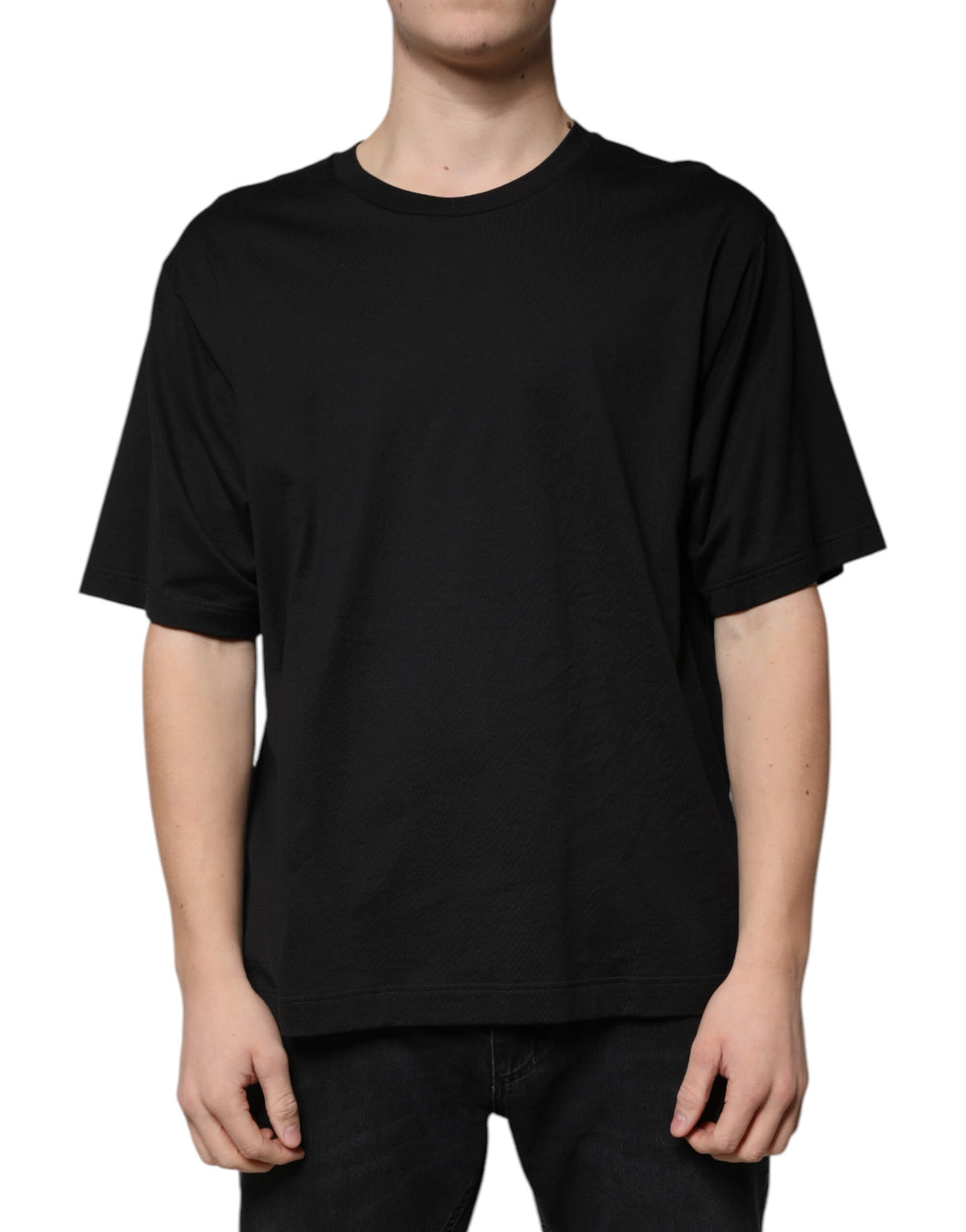 New Dolce & Gabbana Black Cotton Crew Neck Short Sleeves T-shirt