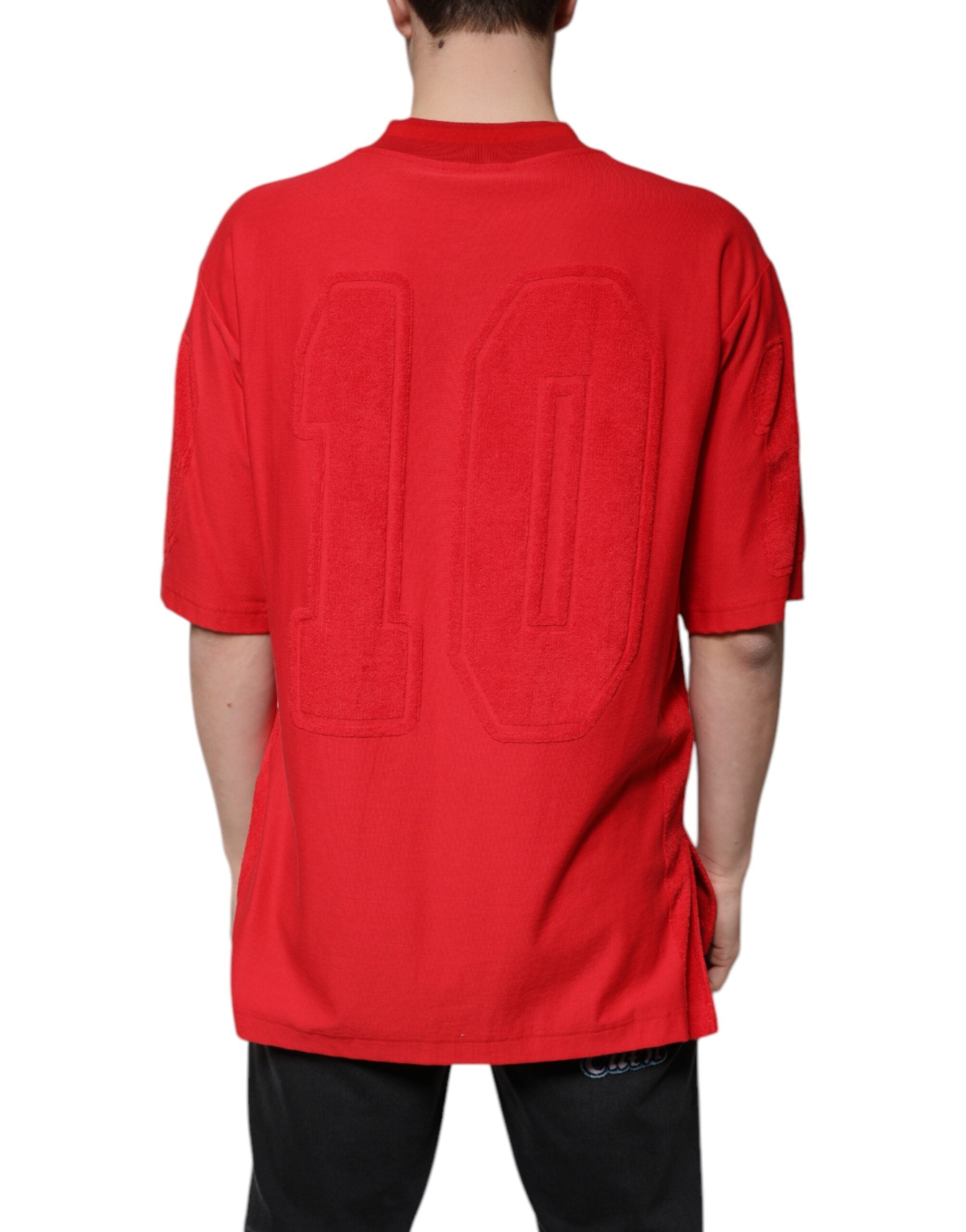 New Dolce & Gabbana Red Cotton V-neck Short Sleeves T-shirt