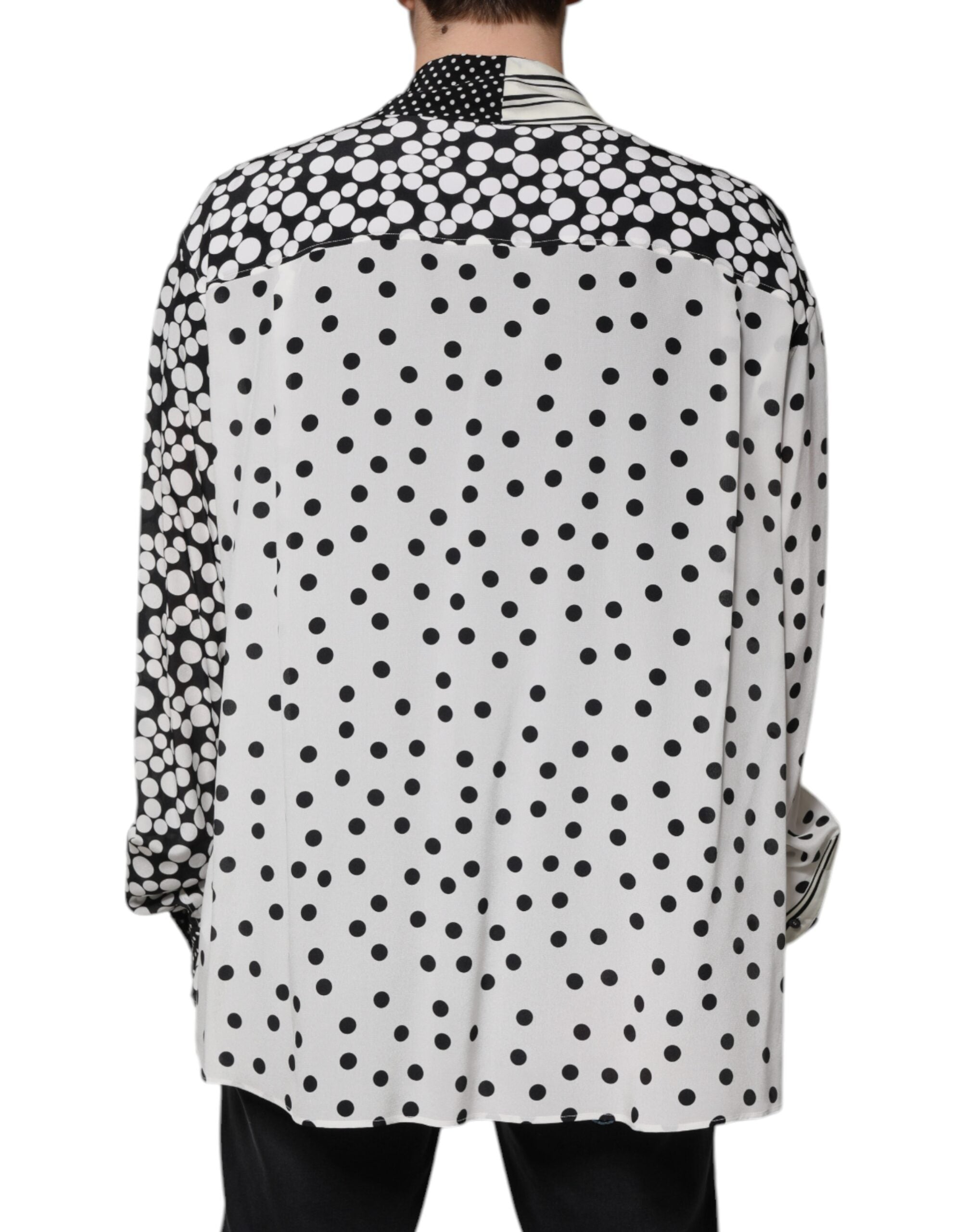 New Dolce & Gabbana Black White Polka Dots Silk Men Casual Shirt