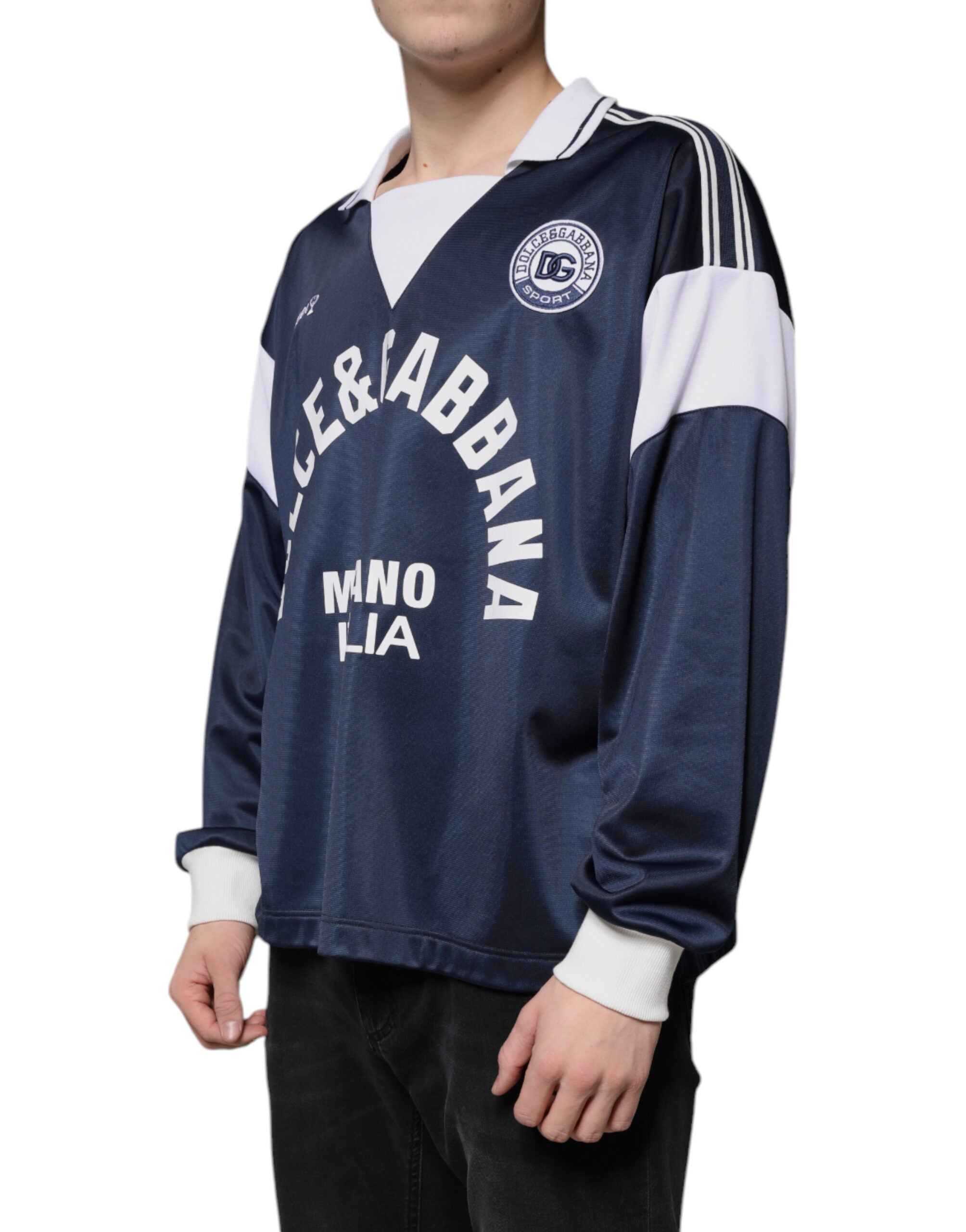 New Dolce & Gabbana Blue White Milano Long Sleeve Jersey T-shirt
