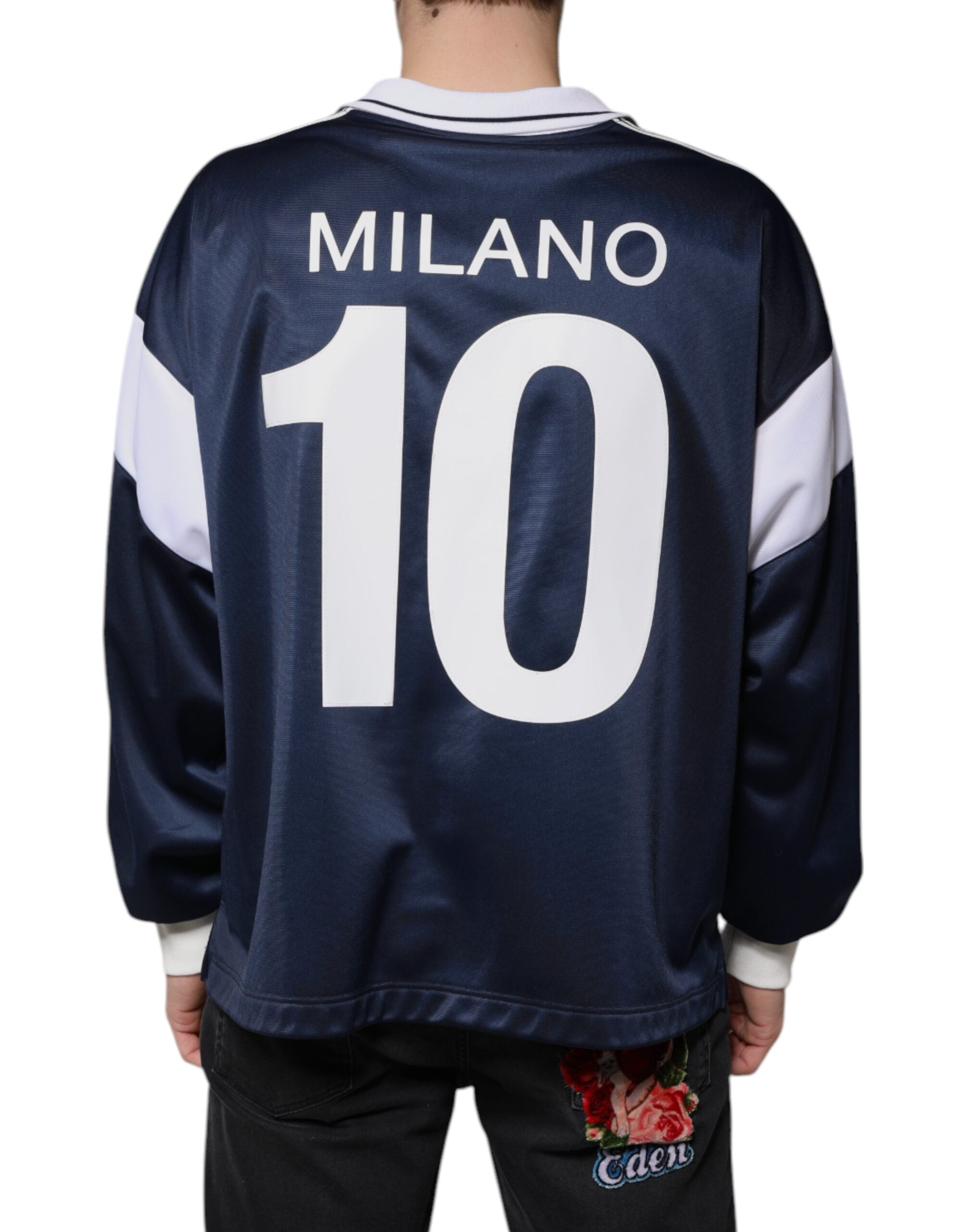 New Dolce & Gabbana Blue White Milano Long Sleeve Jersey T-shirt