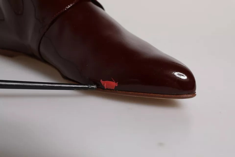 Dolce & Gabbana Maroon Leather Lace Up Ankle Boots Shoes