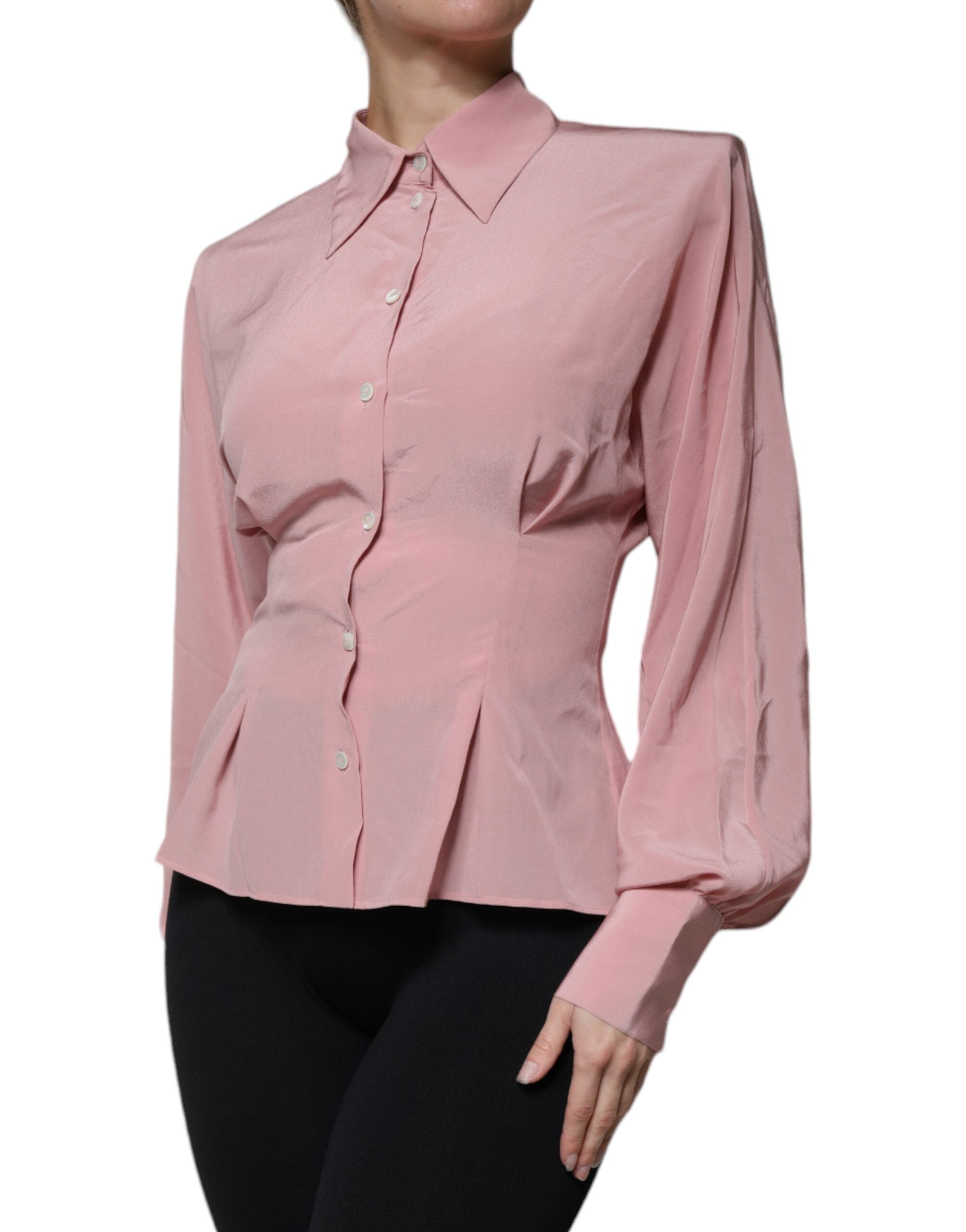 New Dolce & Gabbana Pink Cotton Long Sleeves Collared Blouse Top