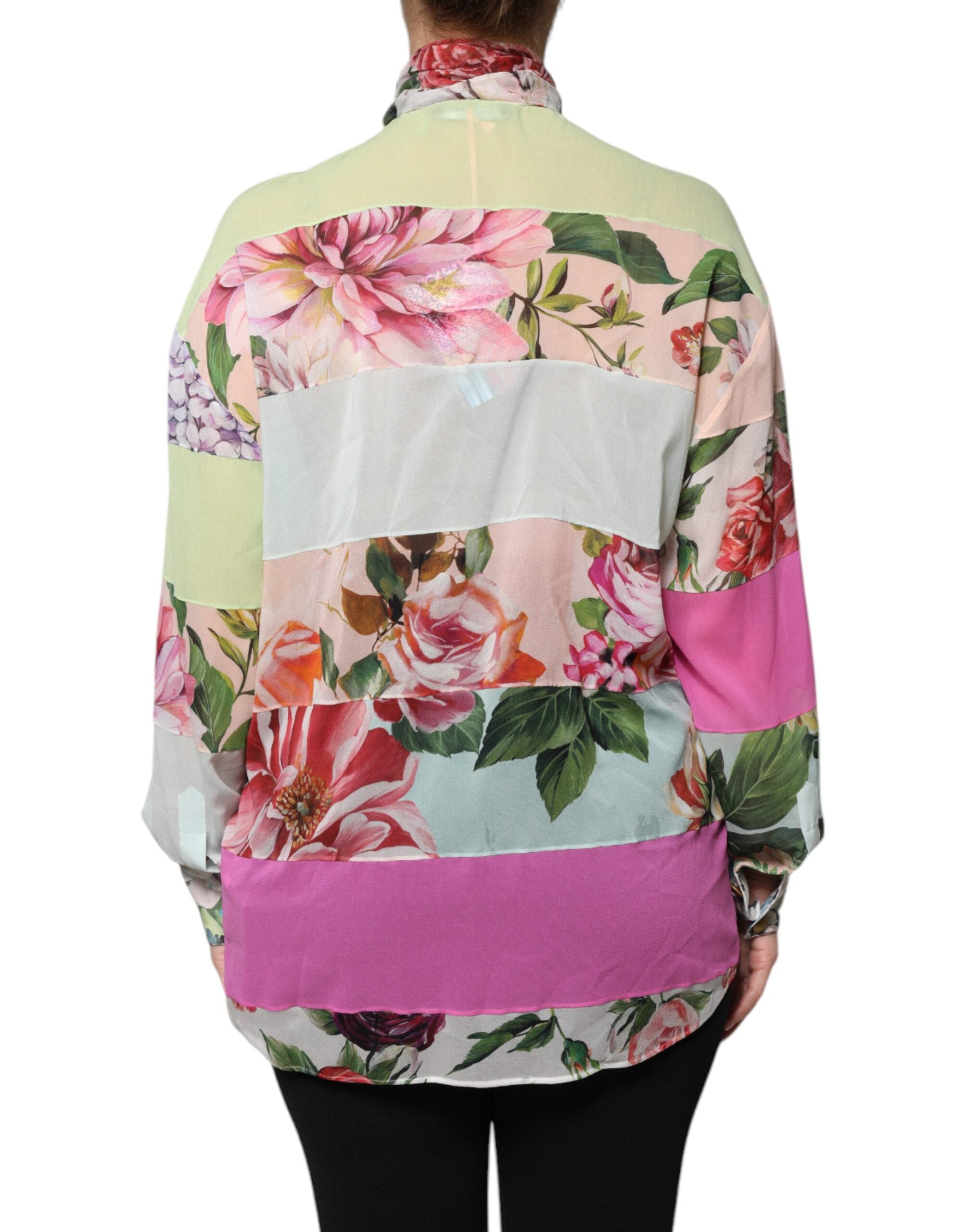 Pre-Owned Dolce & Gabbana Multicolor Floral Patchwork Ascot Collar Top