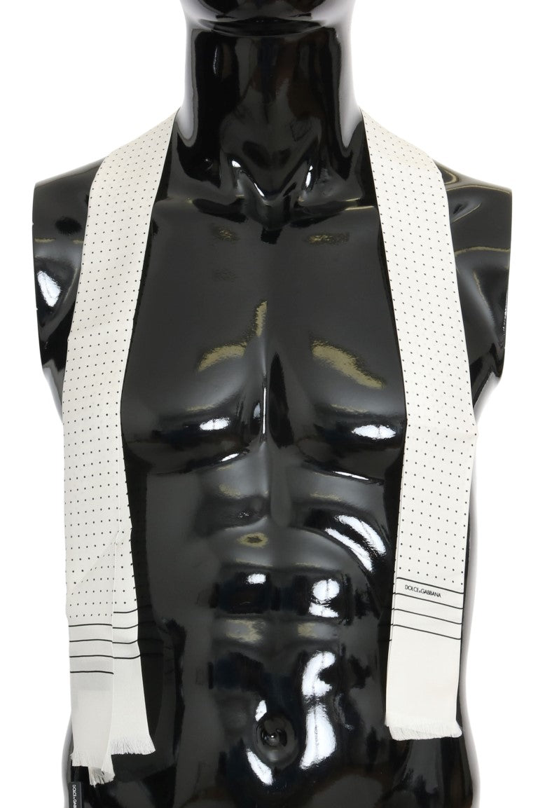 Dolce & Gabbana White Polka Dotted Silk Skinny Scarf - PreLoved & Luxe