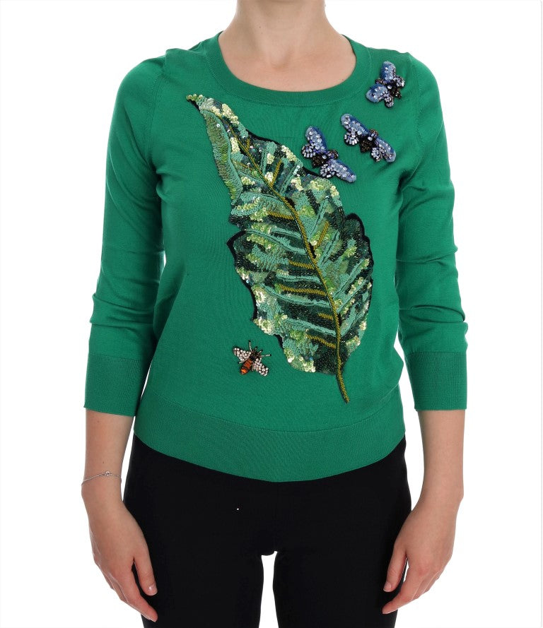 Dolce & Gabbana Green Silk Crystal Banana Sweater - PreLoved & Luxe