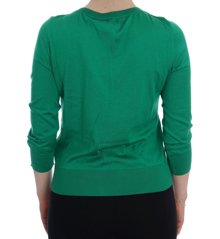 Dolce & Gabbana Green Silk Crystal Banana Sweater - PreLoved & Luxe