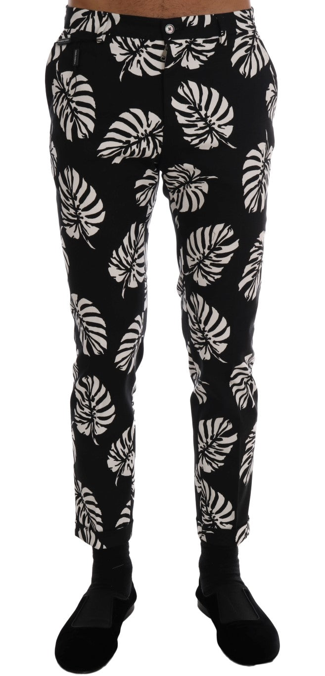 Dolce & Gabbana White Black Leaf Cotton Stretch Slim Pants - PreLoved & Luxe