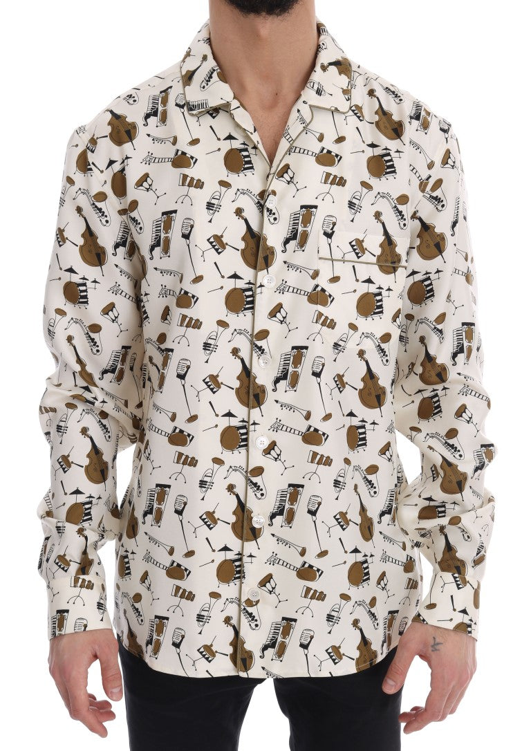 Dolce & Gabbana White Silk JAZZ Motive Print Shirt - PreLoved & Luxe