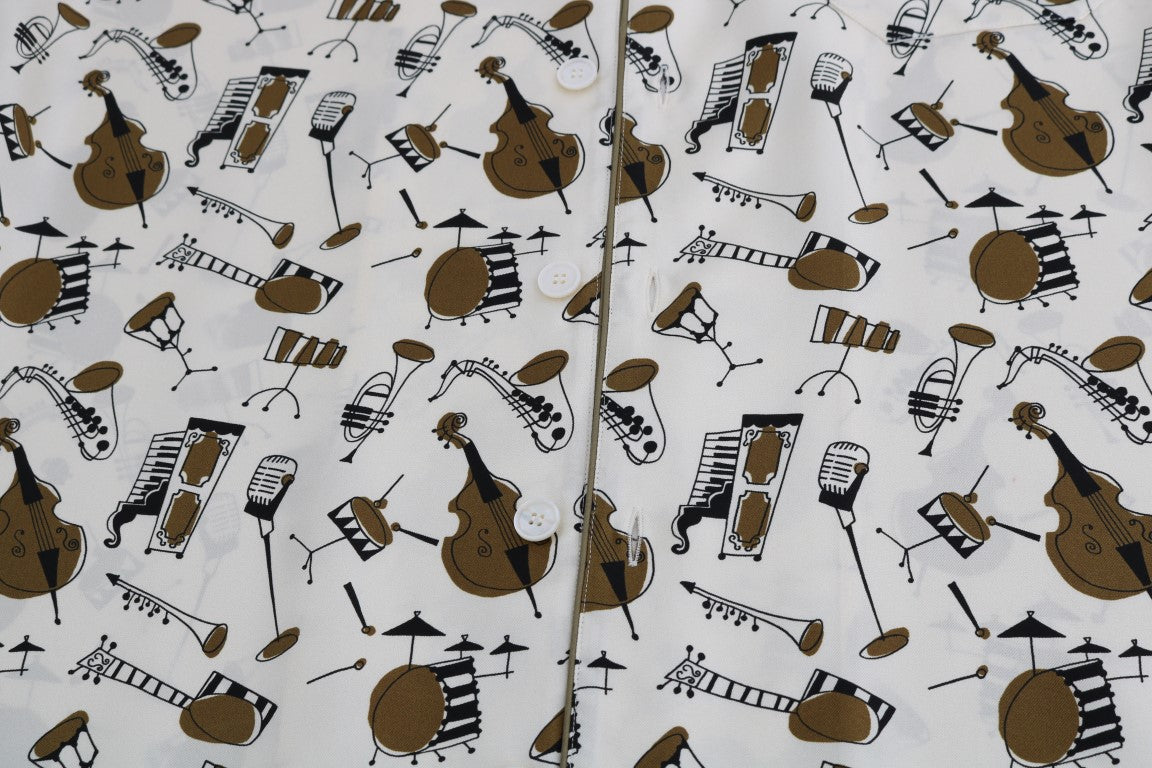 Dolce & Gabbana White Silk JAZZ Motive Print Shirt - PreLoved & Luxe