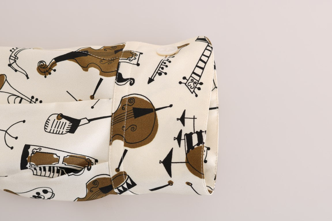 Dolce & Gabbana White Silk JAZZ Motive Print Shirt - PreLoved & Luxe