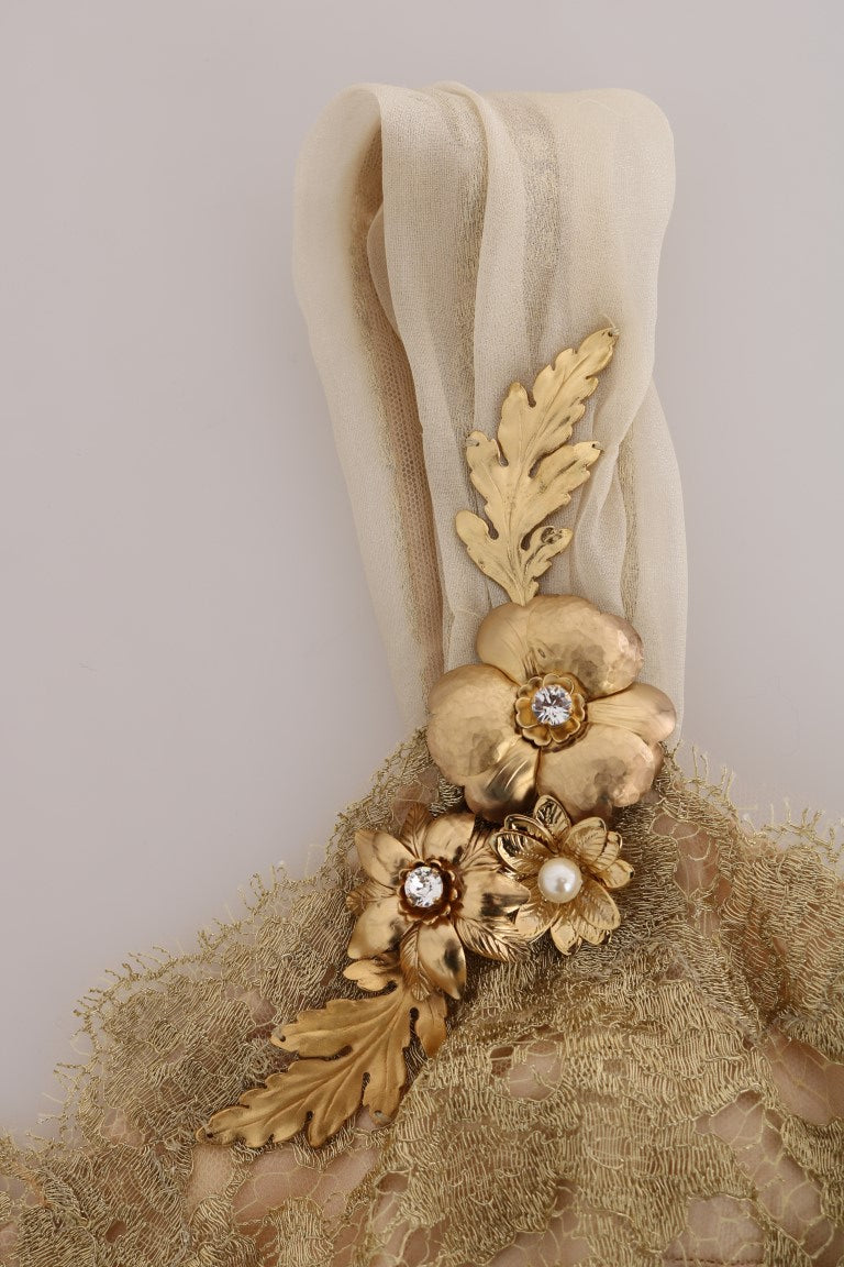 Dolce & Gabbana Gold Silk Crystal Embellished Dress - PreLoved & Luxe