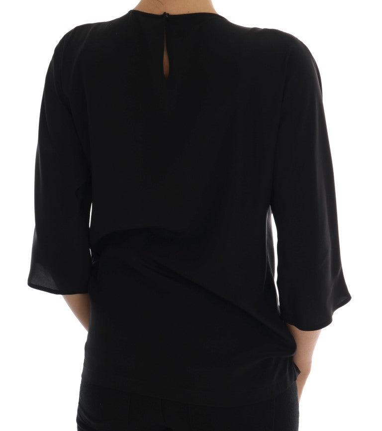 Dolce & Gabbana Black Silk Fairy Tale Top Crystal Blouse