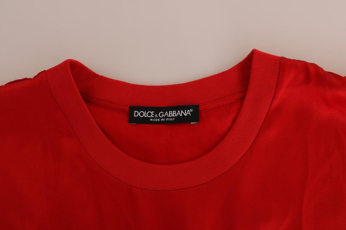 Dolce & Gabbana Red Silk Orange Vase Crystal Top - PreLoved & Luxe
