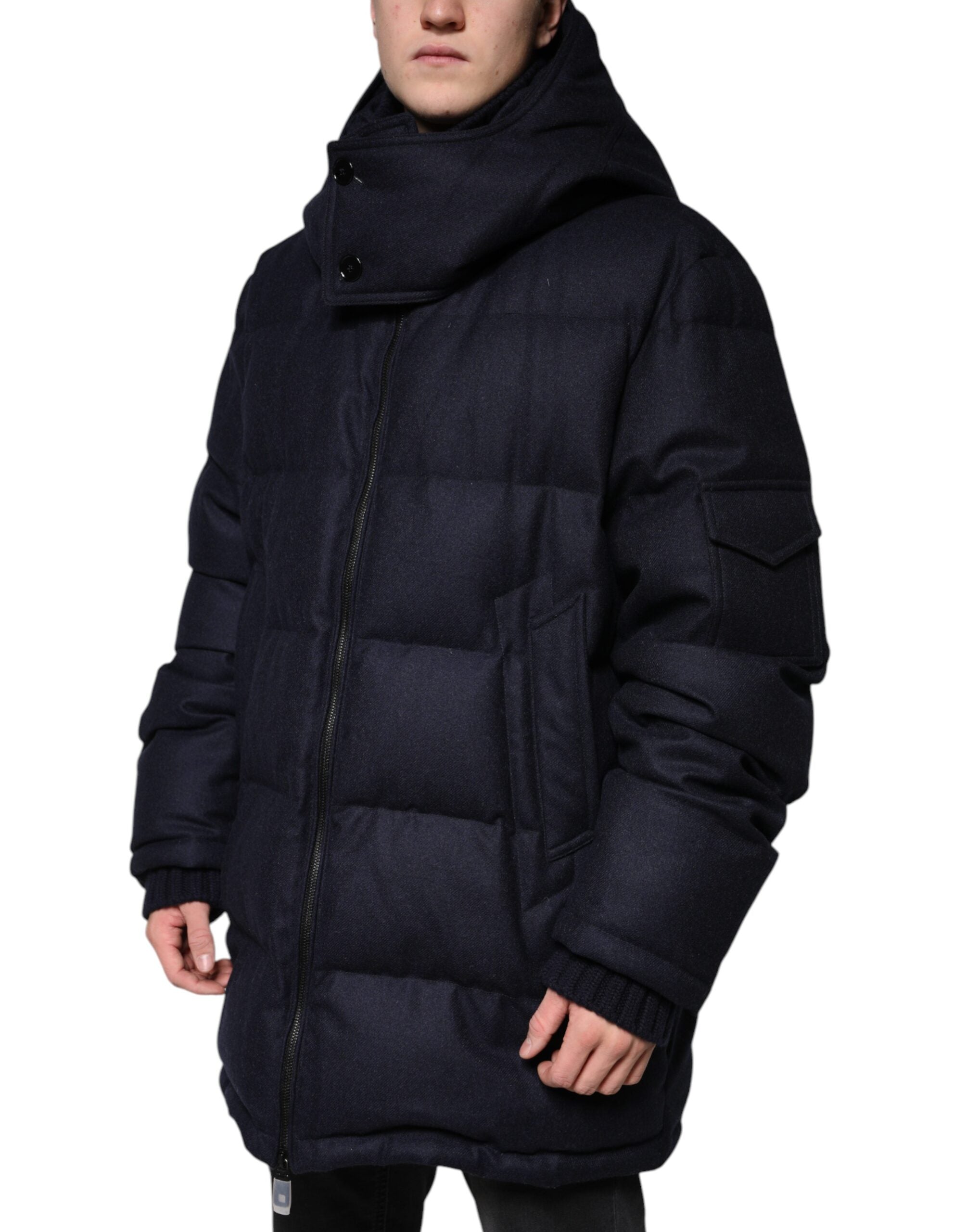 New Dolce & Gabbana Black Nylon Hooded Puffer Men Coat Jacket