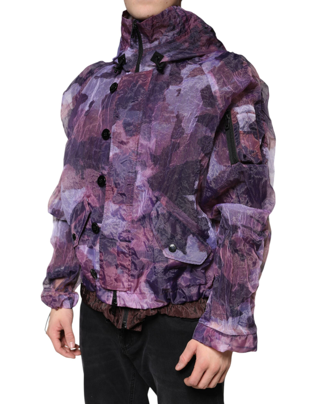 New Dolce & Gabbana Purple Camouflage Hooded Men Blouson Jacket