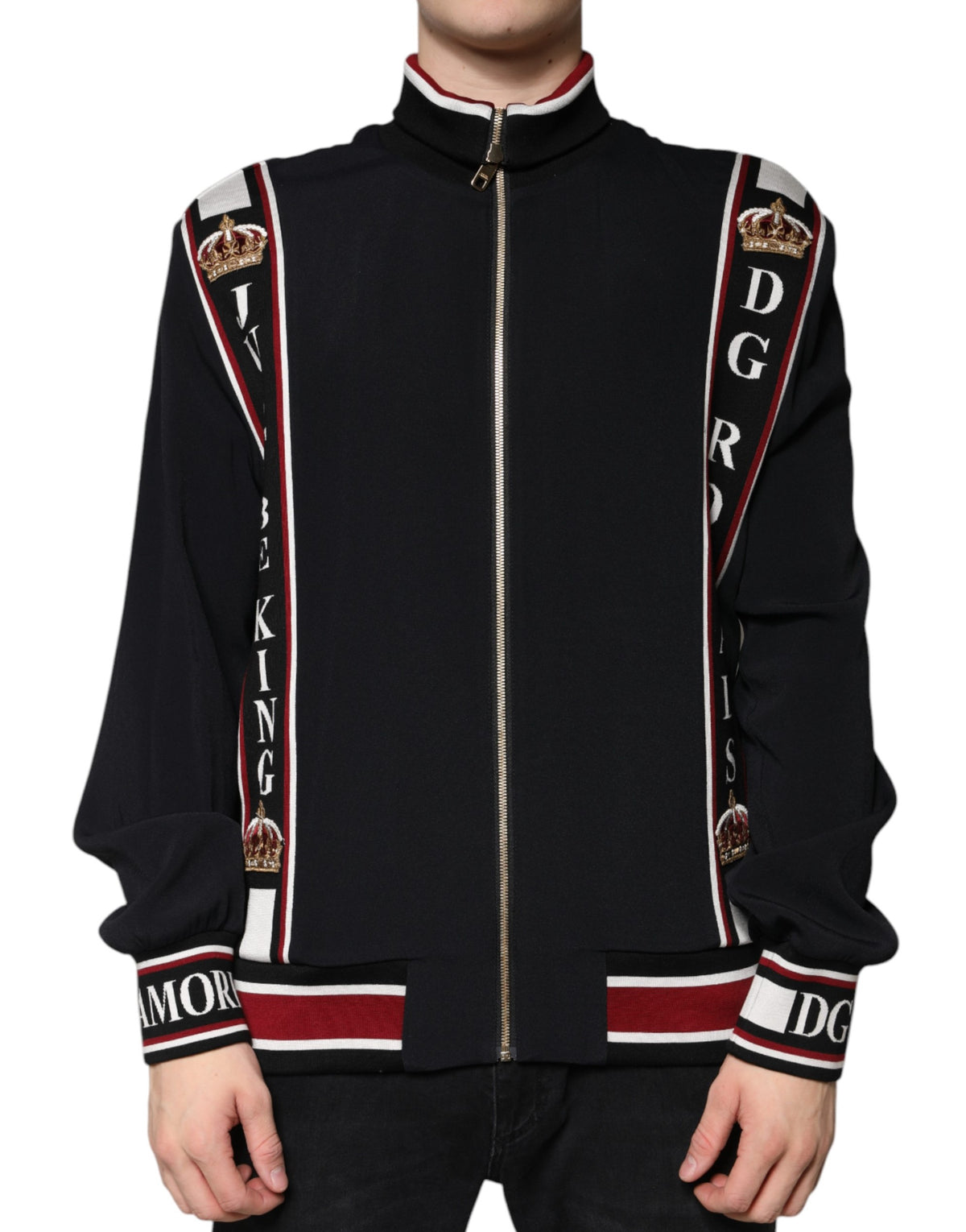 New Dolce & Gabbana Black DG King Full Zip Sweatshirt Sweater