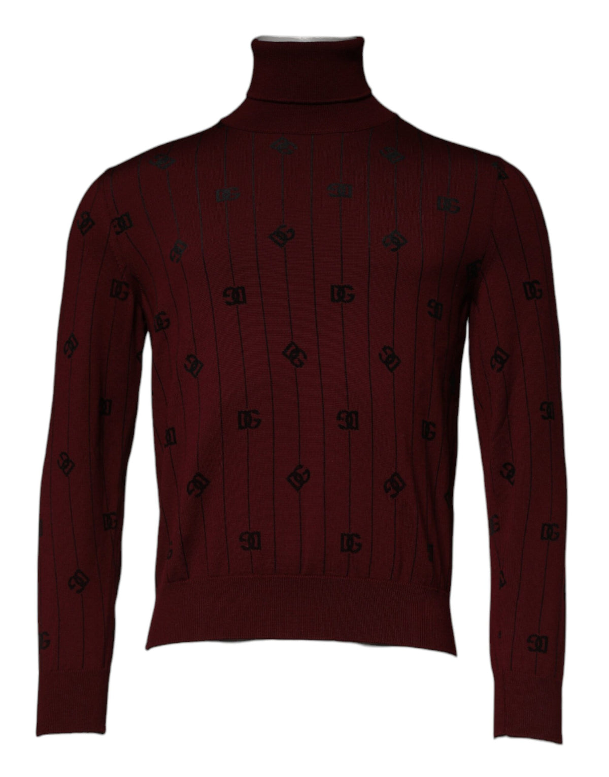 New Dolce & Gabbana Maroon Monogram Turtleneck Pullover Sweater