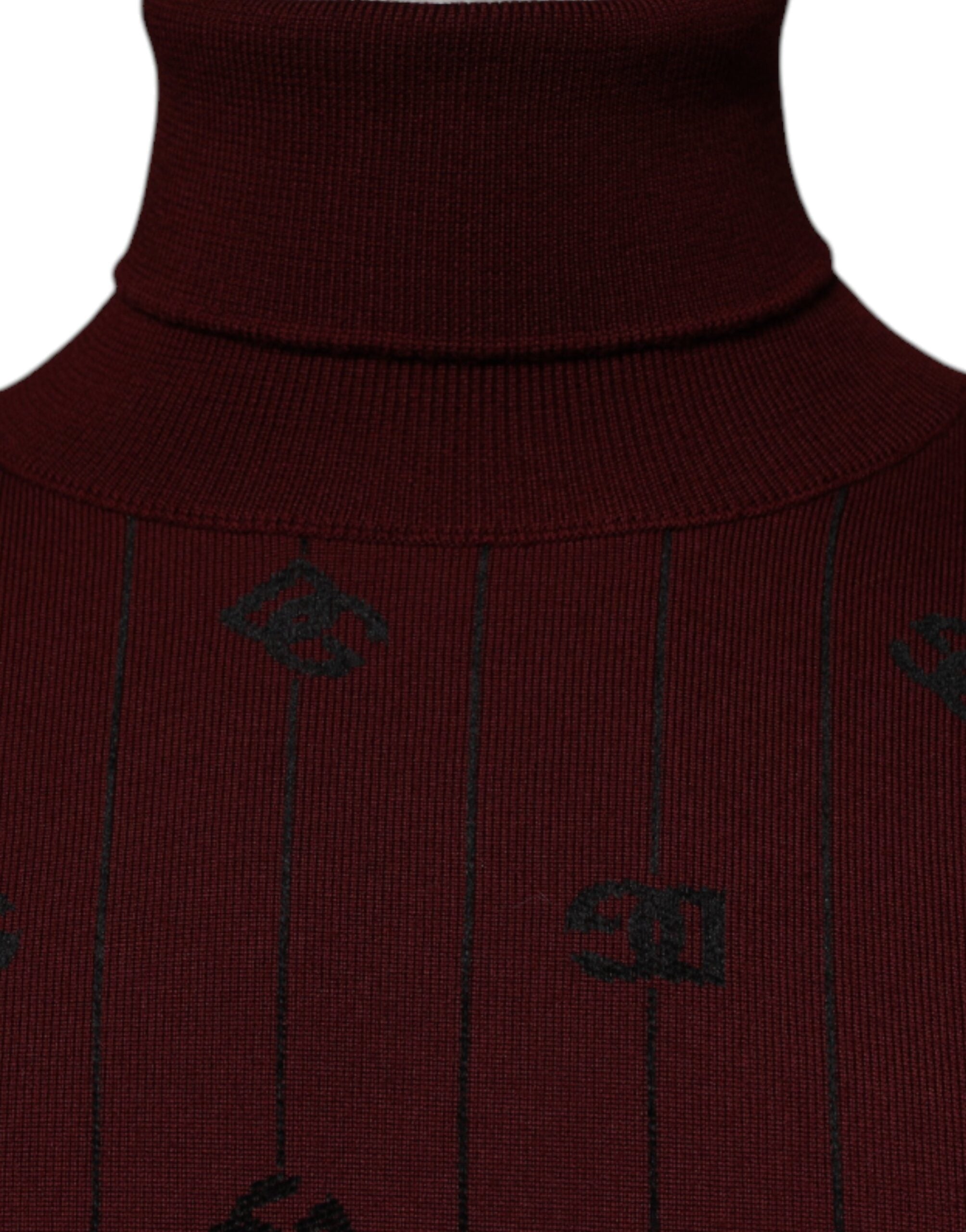 New Dolce & Gabbana Maroon Monogram Turtleneck Pullover Sweater