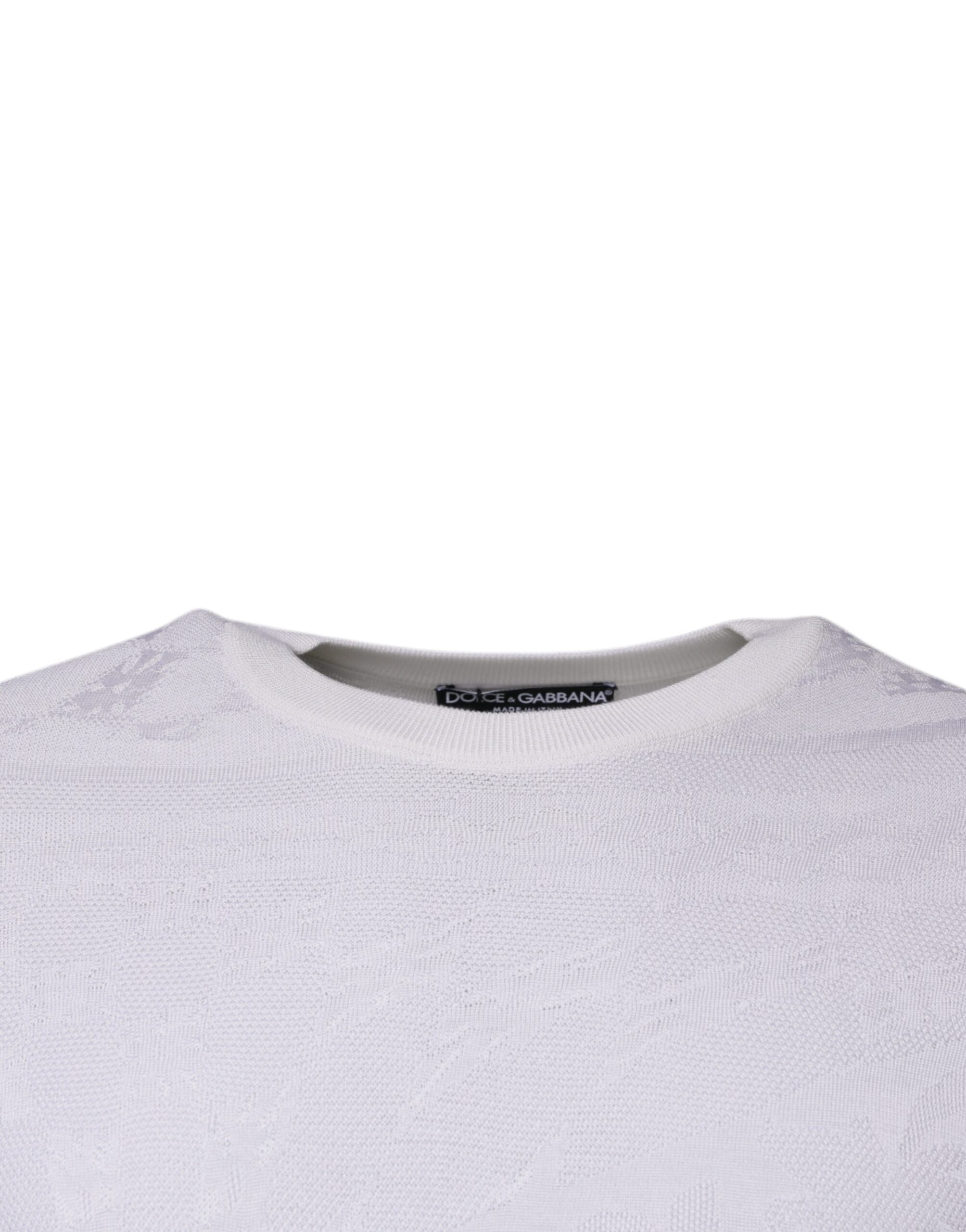 New Dolce & Gabbana White Silk Crew Neck Men Pullover Sweater