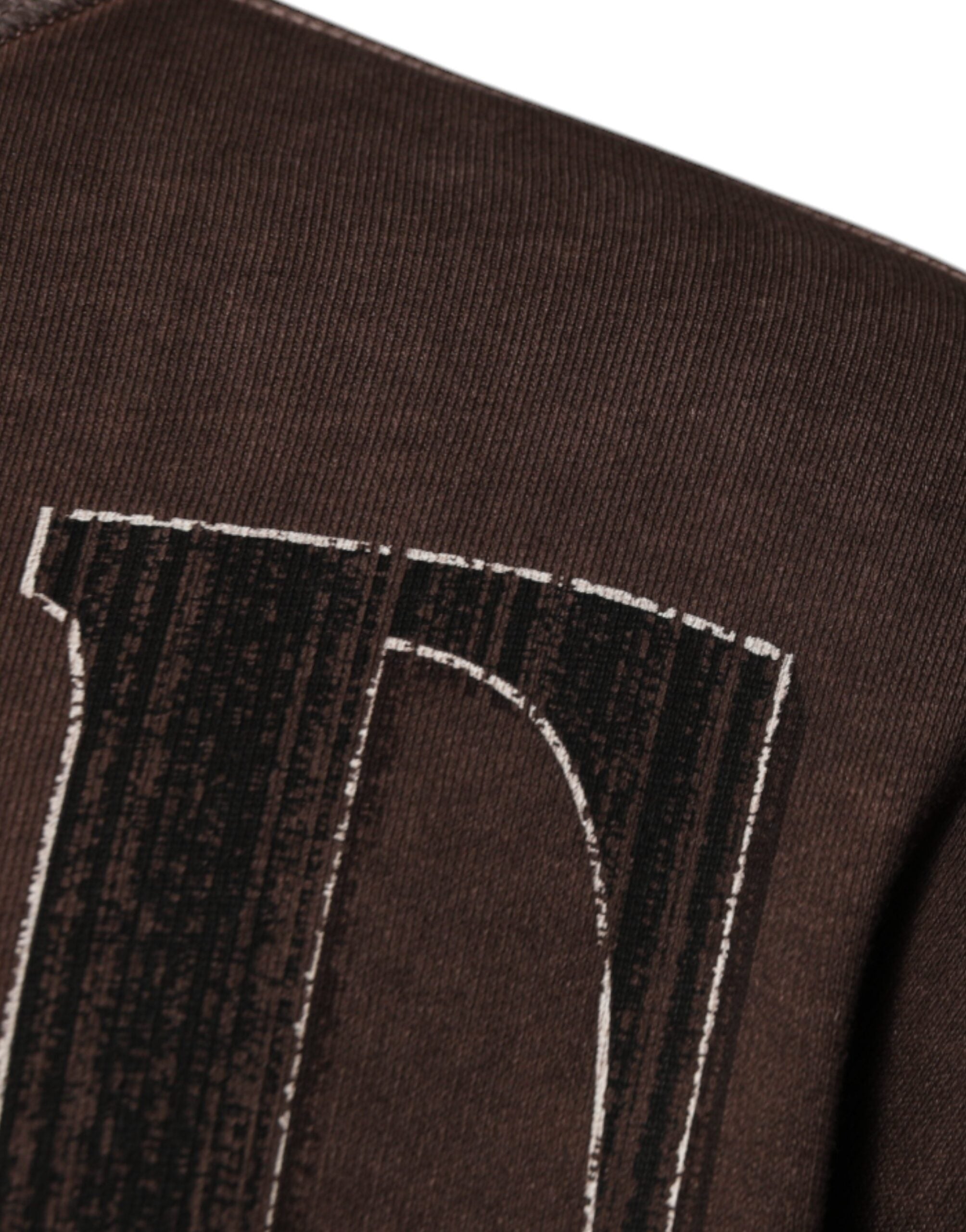 New Dolce & Gabbana Brown Logo Print Crew Neck Pullover Sweater