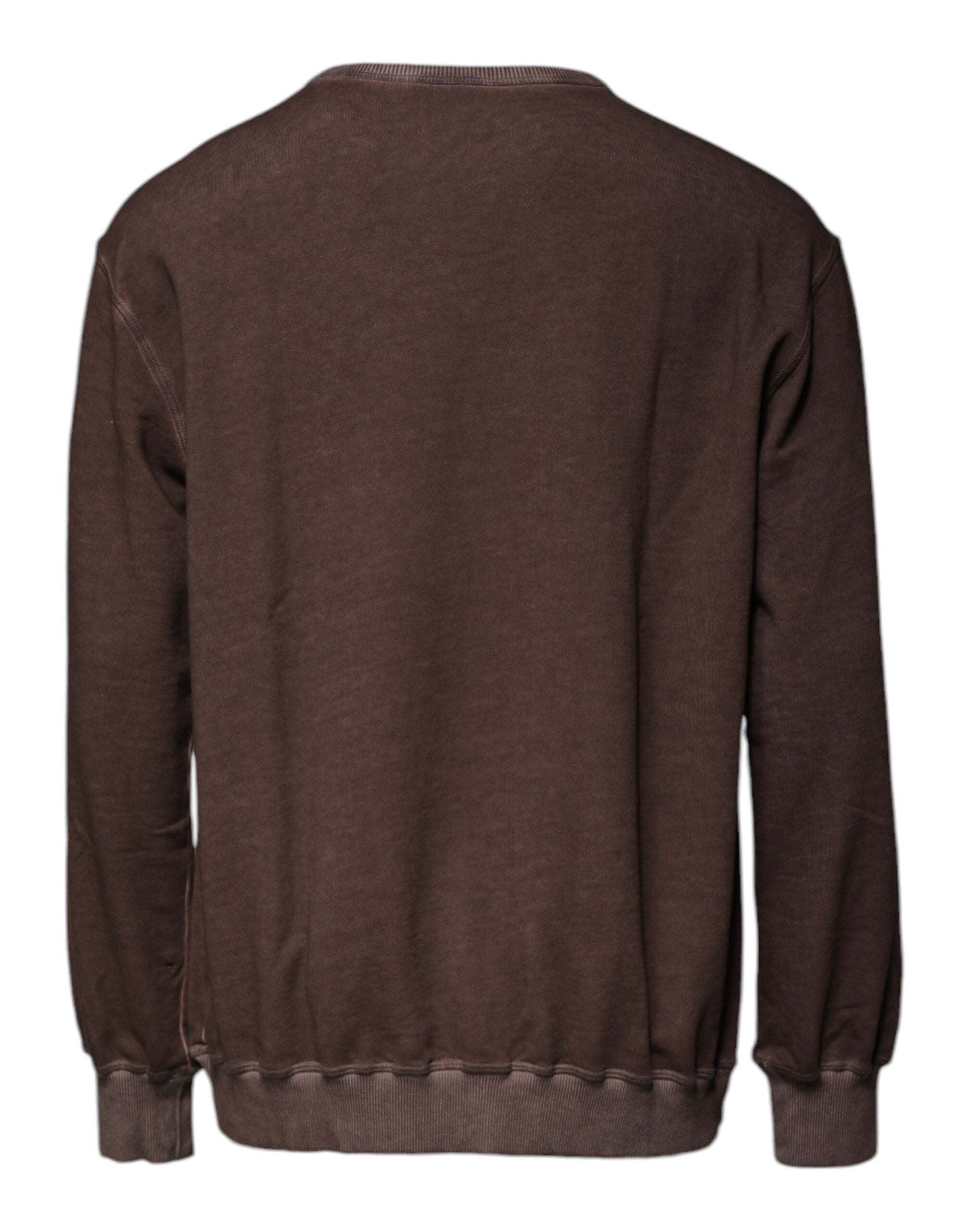New Dolce & Gabbana Brown Logo Print Crew Neck Pullover Sweater