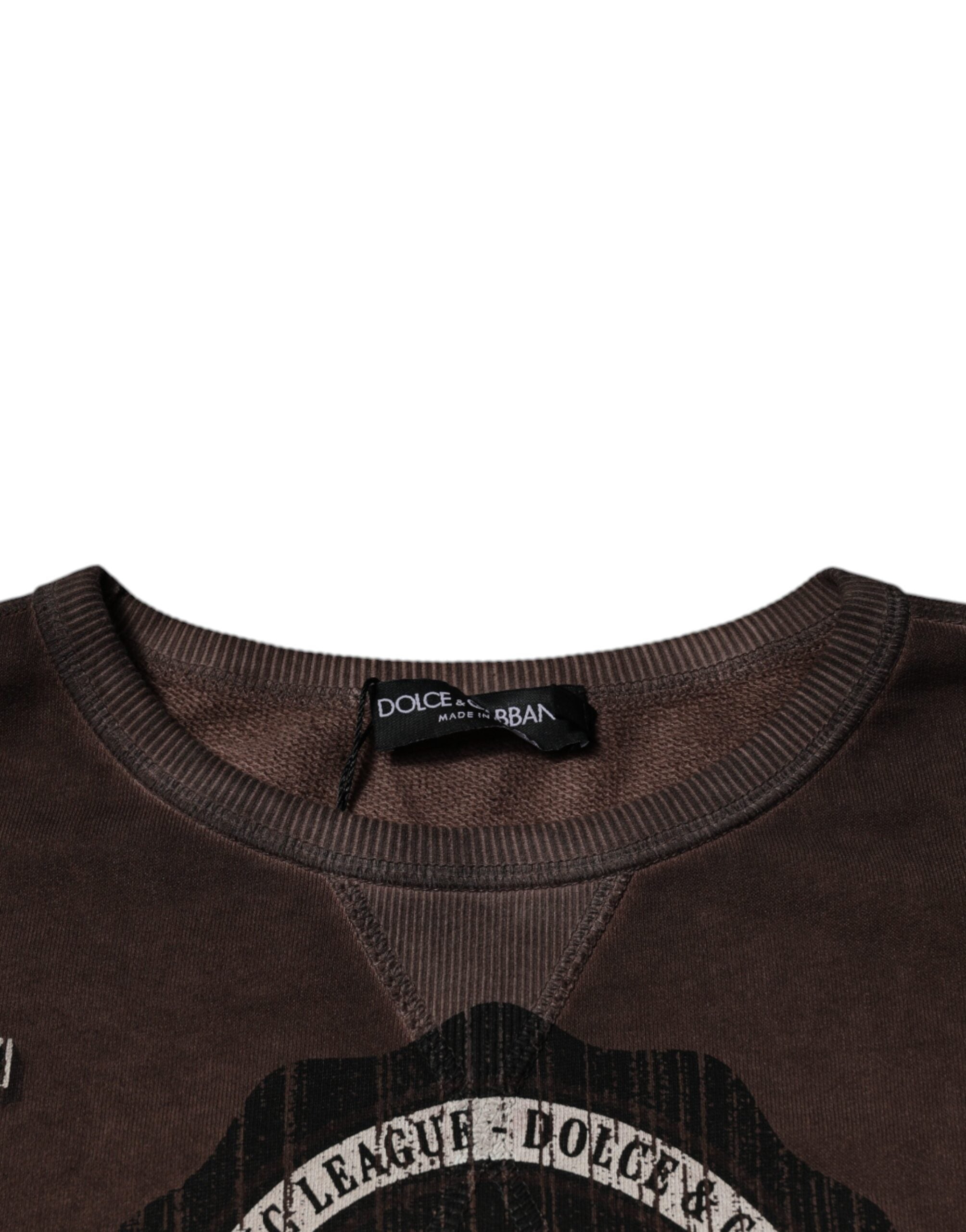 New Dolce & Gabbana Brown Logo Print Crew Neck Pullover Sweater