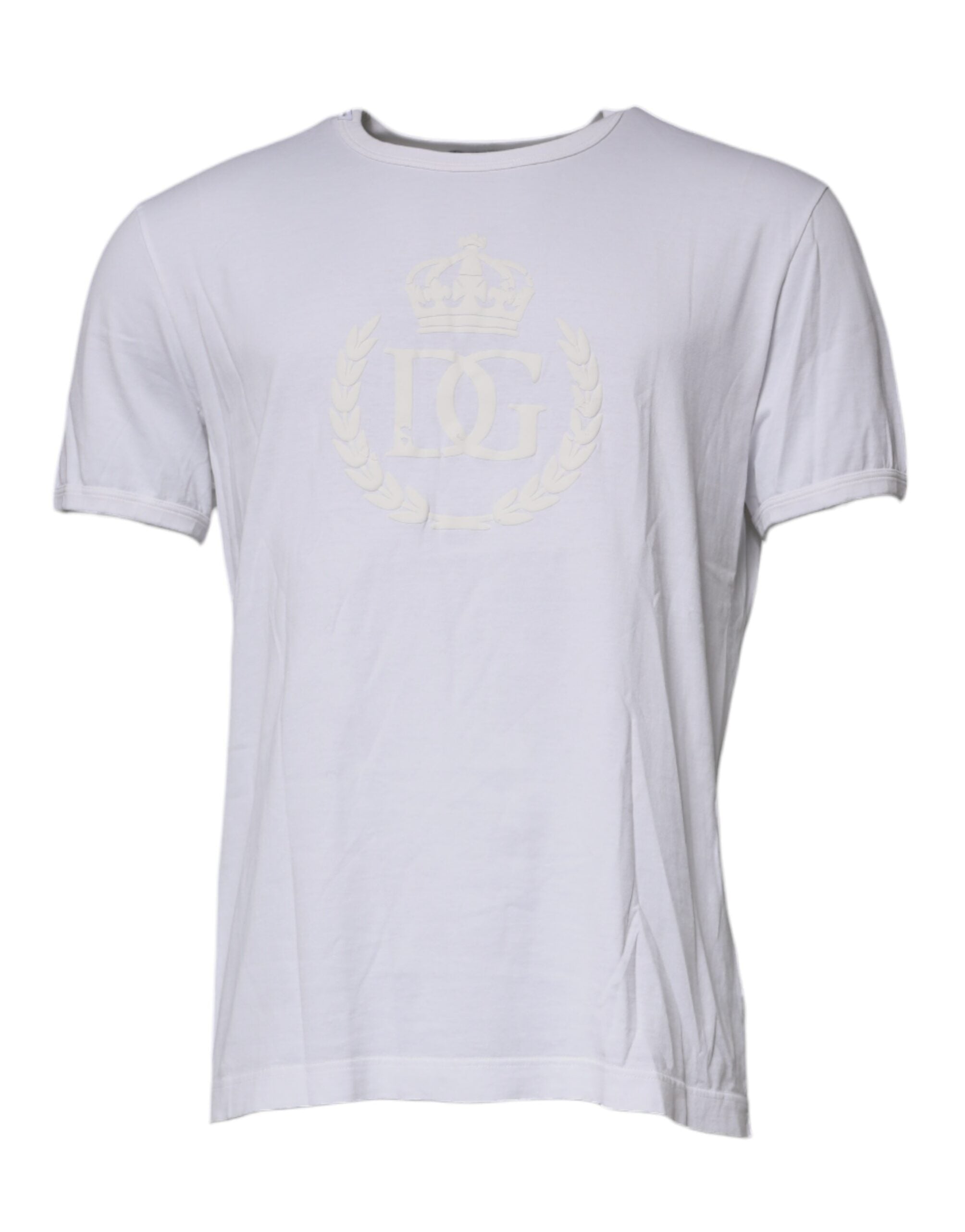 Dolce & Gabbana White Logo Emsed Cotton Crewneck T-shirt