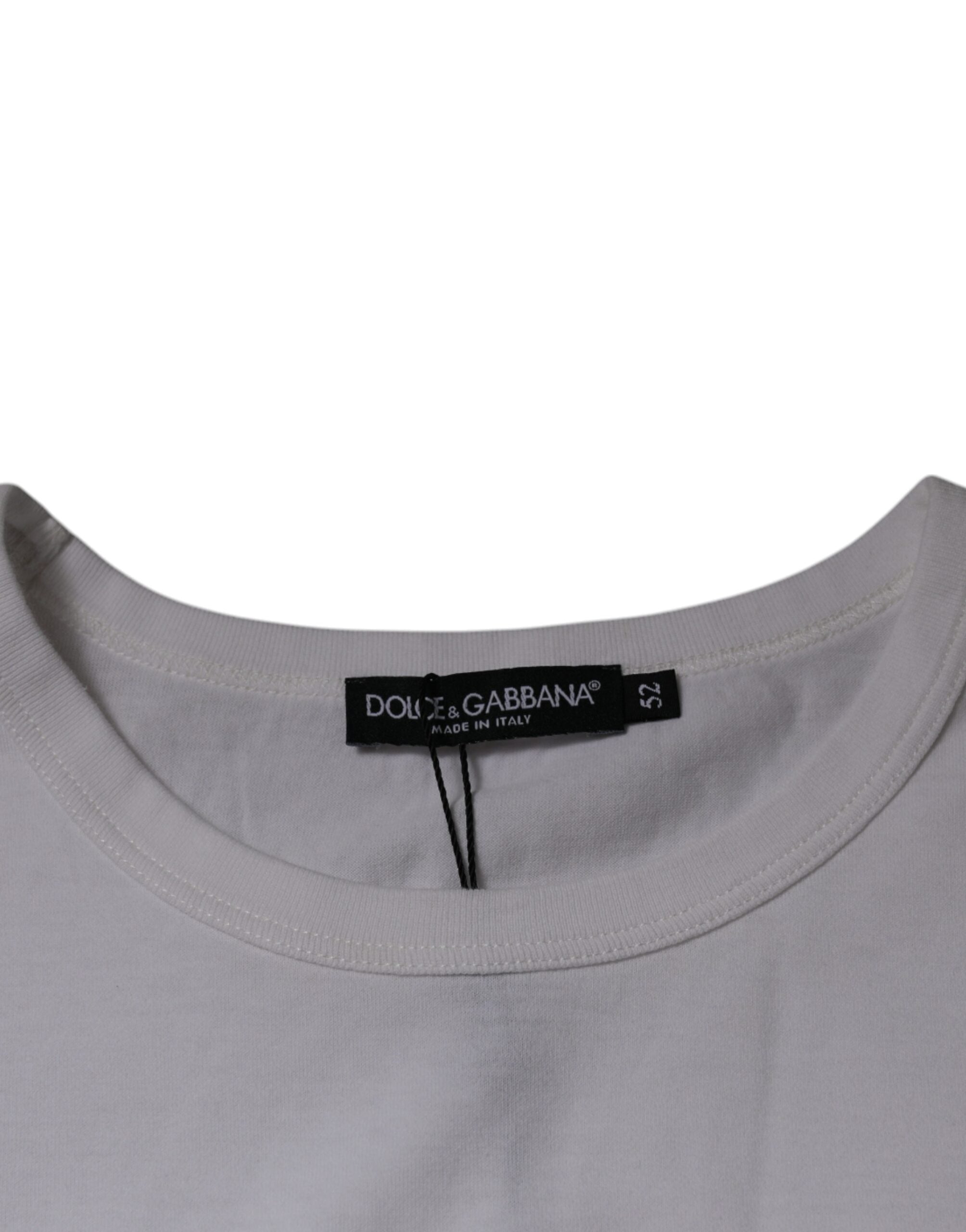 Dolce & Gabbana White Logo Emsed Cotton Crewneck T-shirt