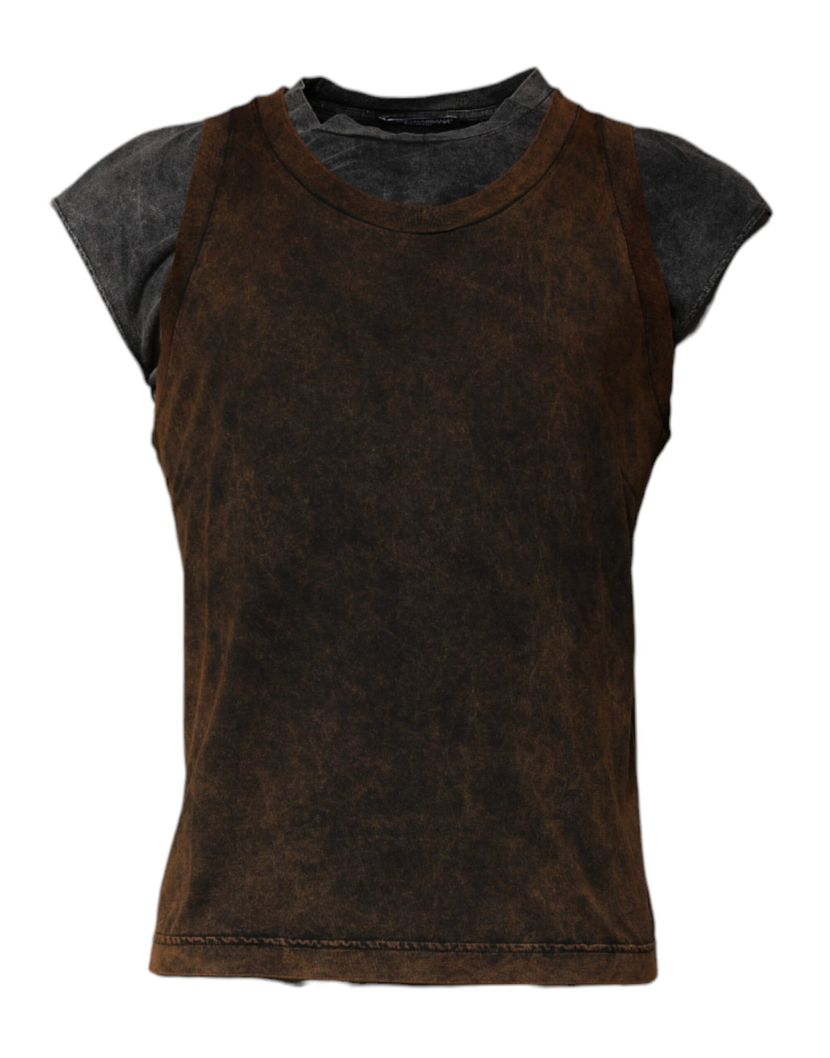 New Dolce & Gabbana Brown Cotton Round Neck Sleeveless T-shirt
