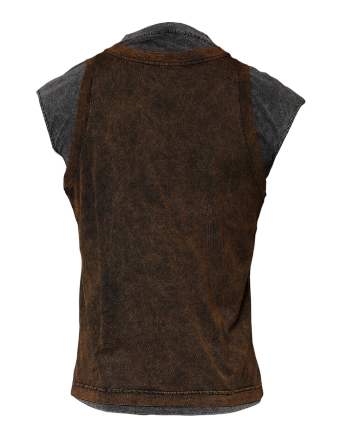 New Dolce & Gabbana Brown Cotton Round Neck Sleeveless T-shirt