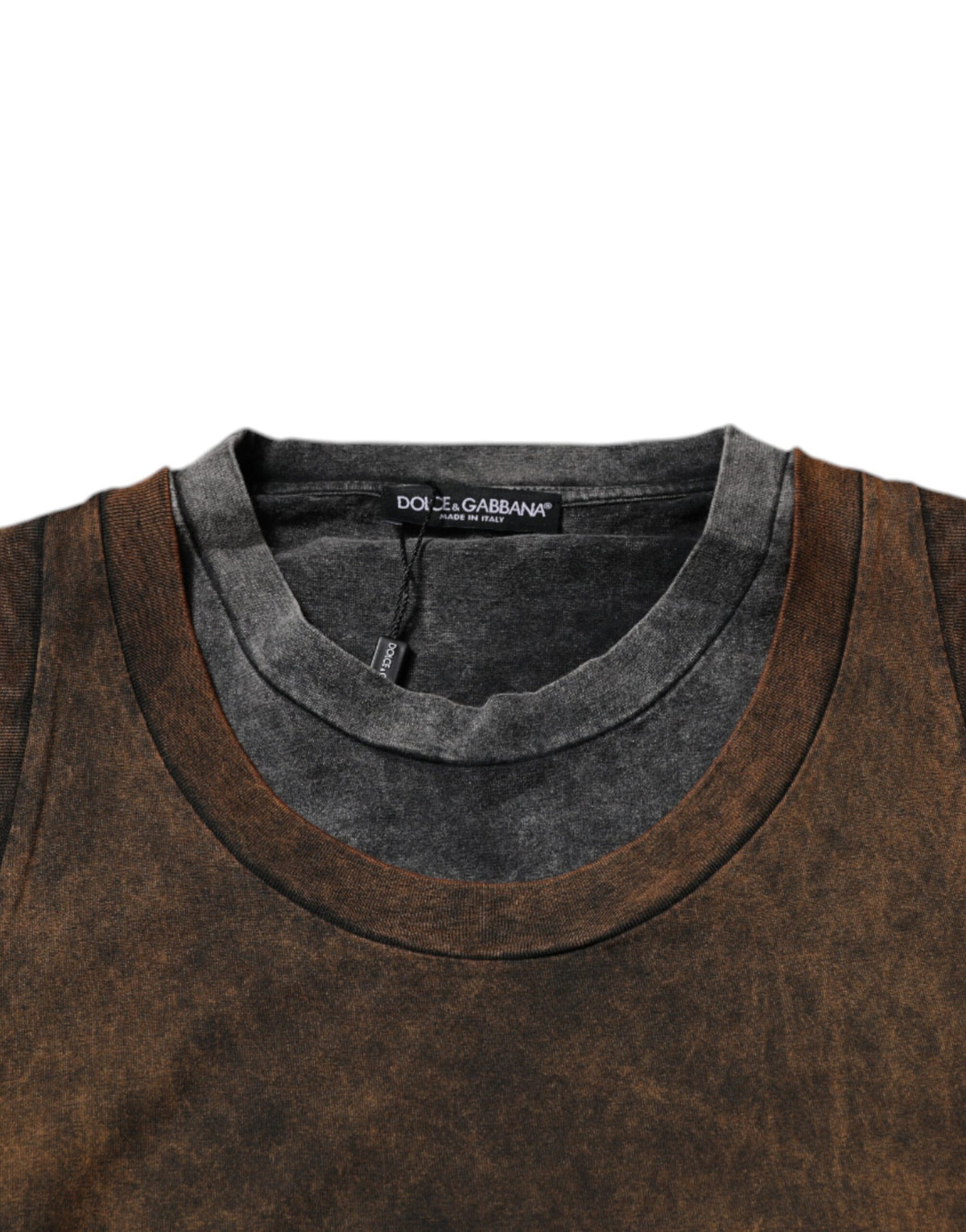 New Dolce & Gabbana Brown Cotton Round Neck Sleeveless T-shirt