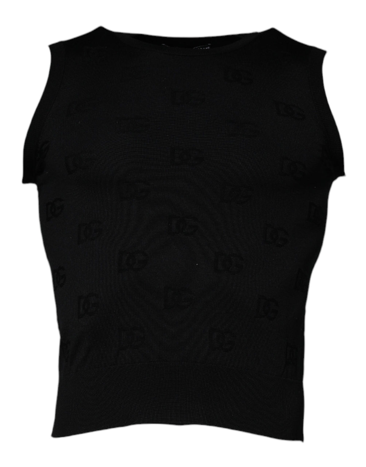 New Dolce & Gabbana Black Silk Round Neck Sleeveless T-shirt