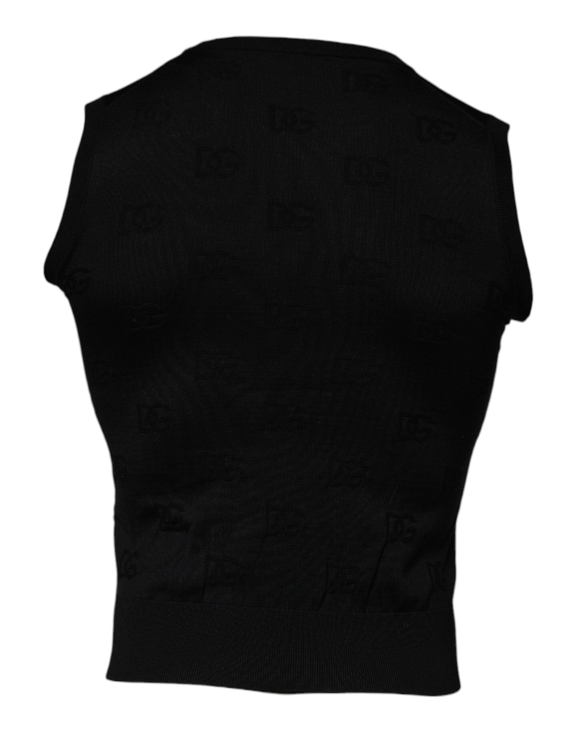 New Dolce & Gabbana Black Silk Round Neck Sleeveless T-shirt