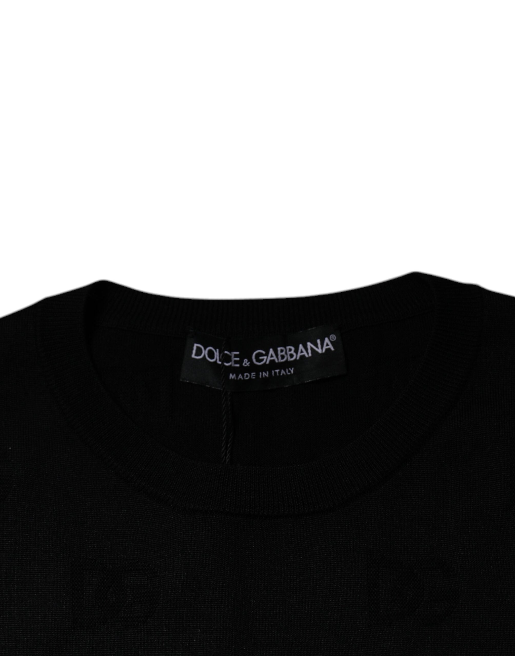 New Dolce & Gabbana Black Silk Round Neck Sleeveless T-shirt